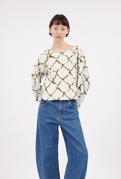 Odeeh-Painted Arabesque Pop Bluse, Goldolive-Hemden & Blusen-Black-Deal-Outlet-by-ARCHIVIST