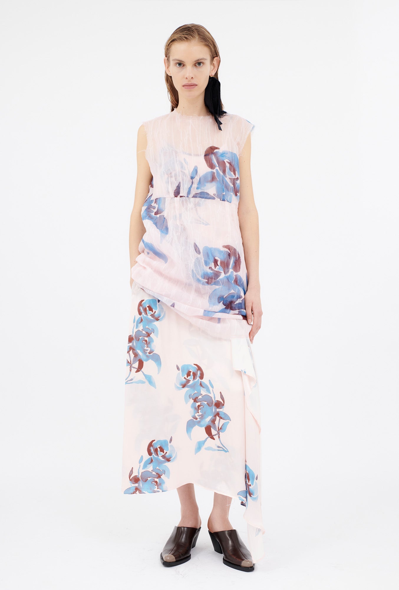 Odeeh-Painted Peonies Kleid, Capri Blue-Hemden & Blusen-Black-Deal-Outlet-by-ARCHIVIST