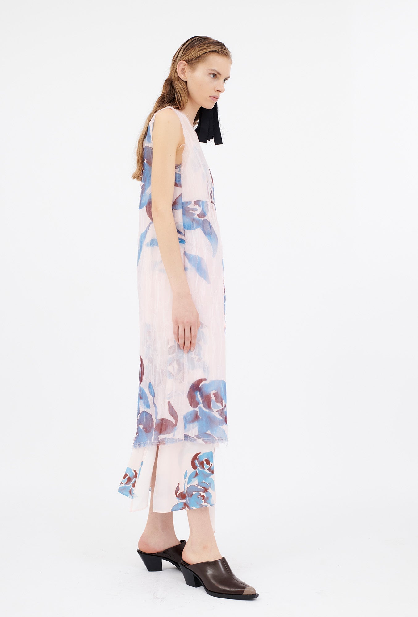 Odeeh-Painted Peonies Kleid, Capri Blue-Hemden & Blusen-Black-Deal-Outlet-by-ARCHIVIST