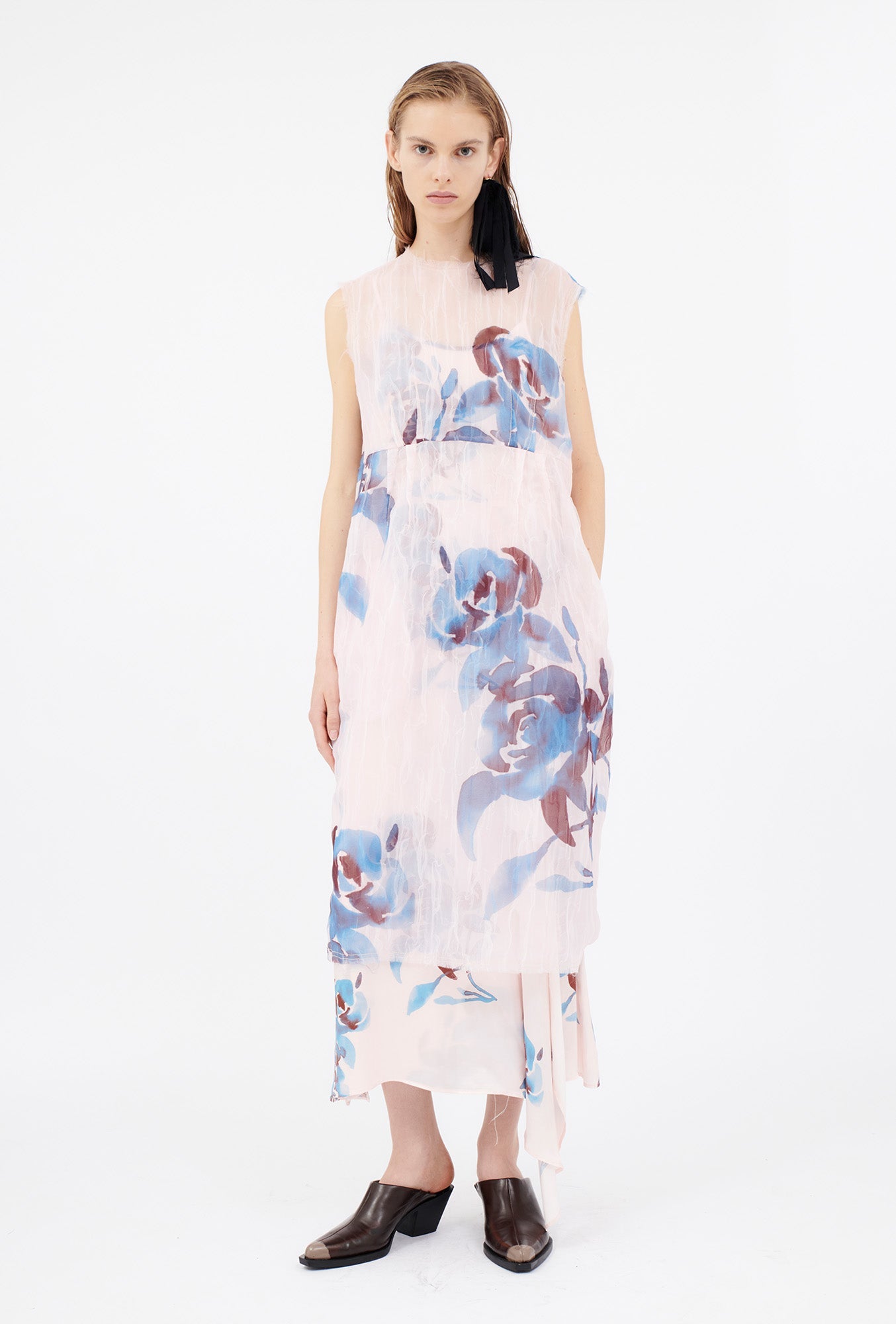 Odeeh-Painted Peonies Kleid, Capri Blue-Hemden & Blusen-Black-Deal-Outlet-by-ARCHIVIST