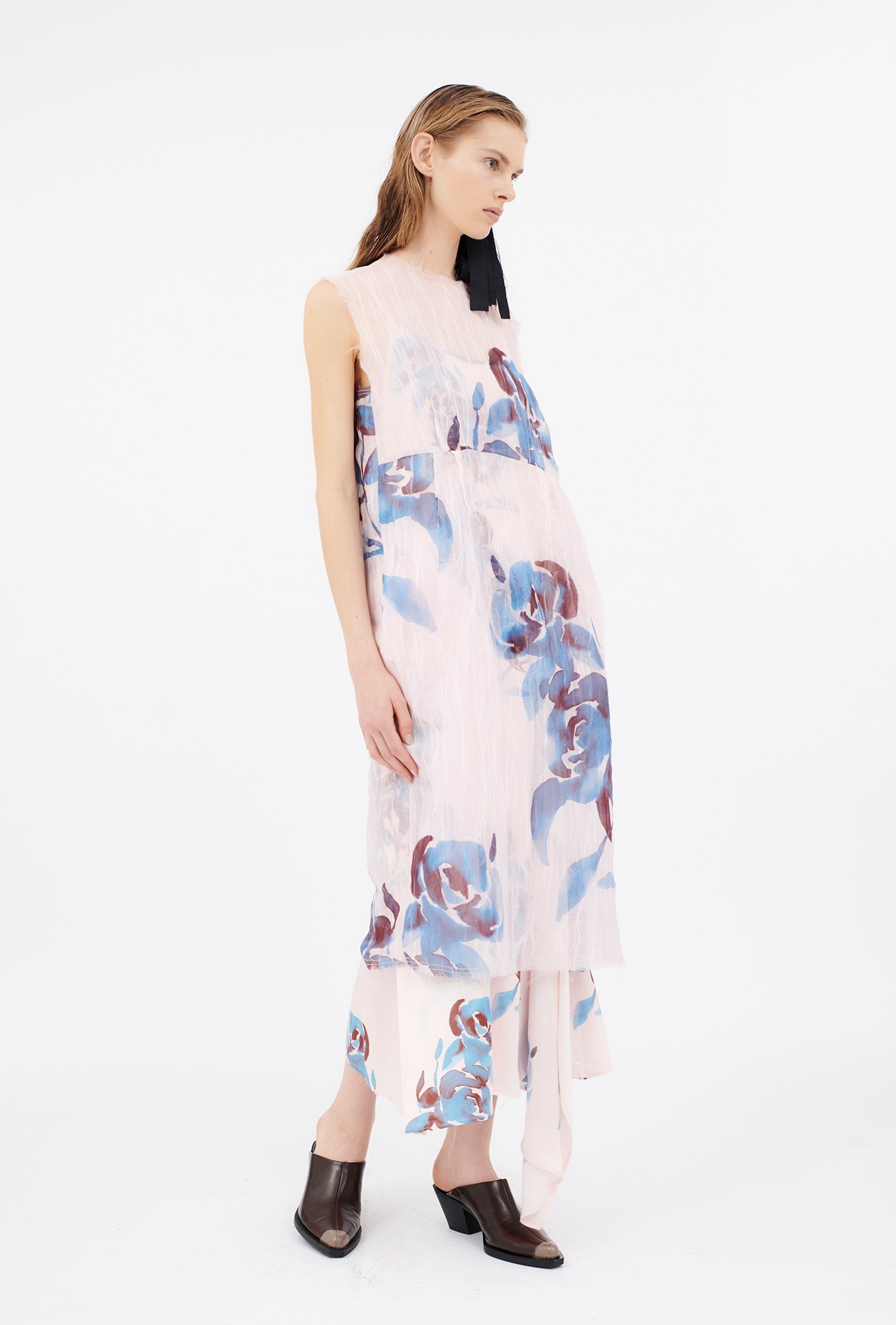 Odeeh-Painted Peonies Kleid, Capri Blue-Hemden & Blusen-Black-Deal-Outlet-by-ARCHIVIST