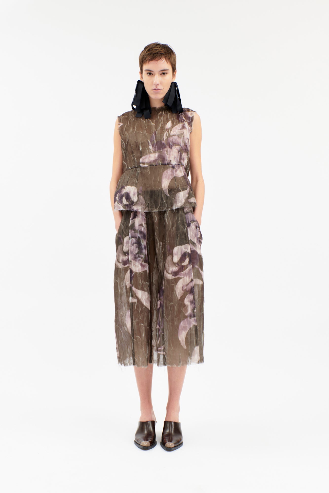 Odeeh-Painted Peonies Rock, Dark Olive-Kleider & Röcke-Black-Deal-Outlet-by-ARCHIVIST