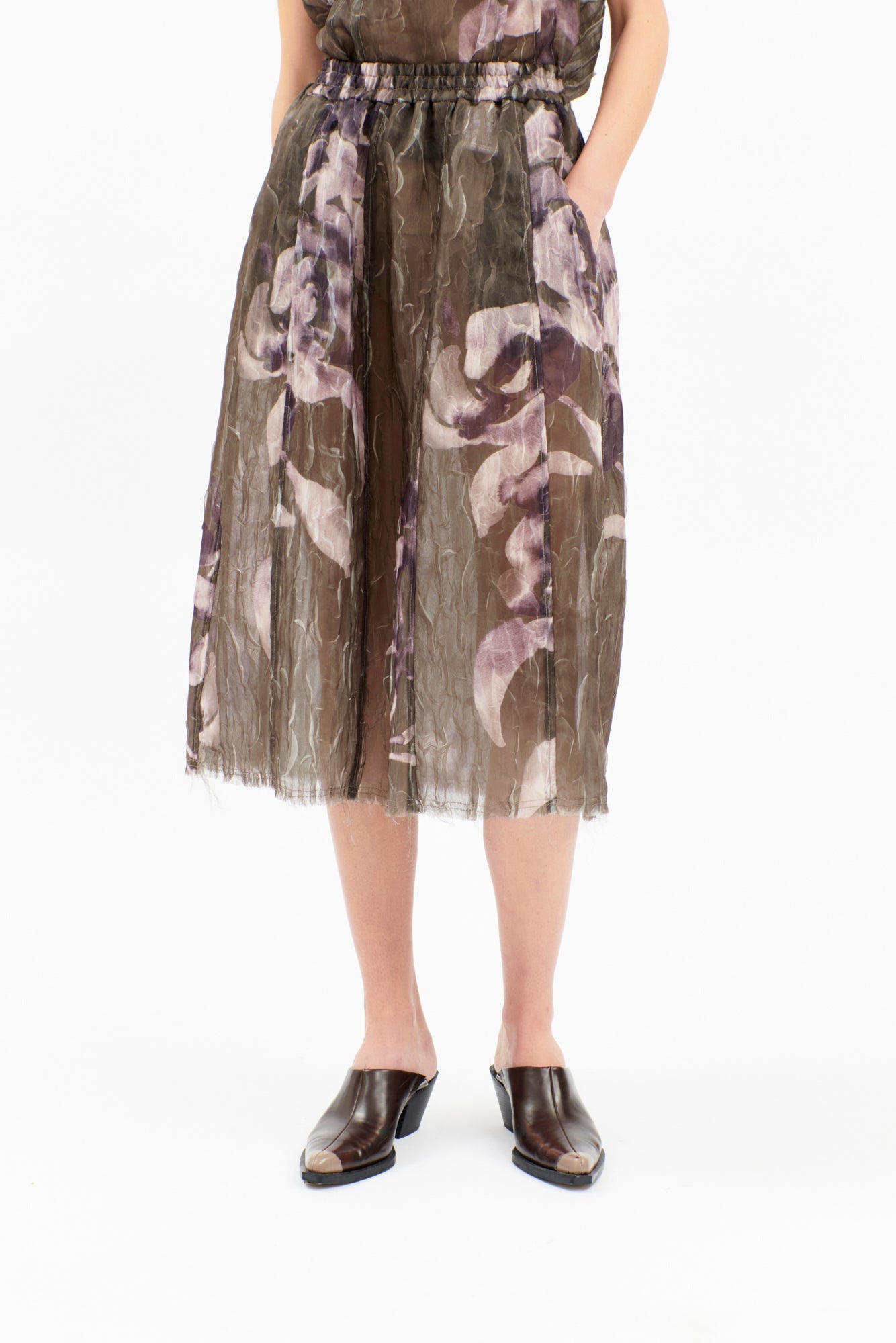 Odeeh-Painted Peonies Rock, Dark Olive-Kleider & Röcke-Black-Deal-Outlet-by-ARCHIVIST