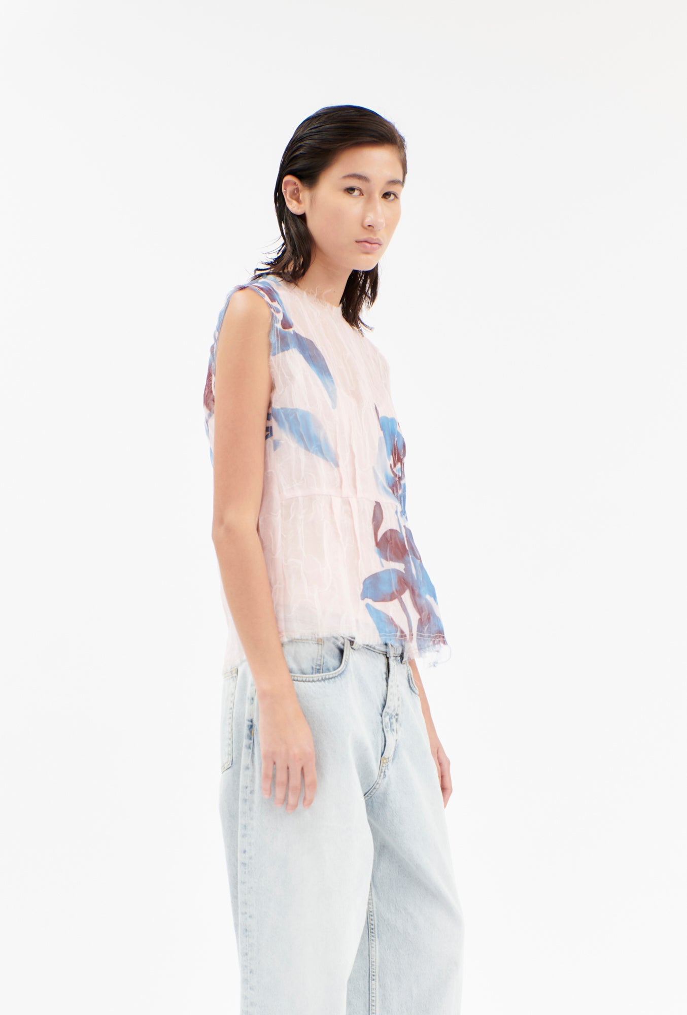 Odeeh-Painted Peonies Shirt, Capri Blue-Shirts-Black-Deal-Outlet-by-ARCHIVIST