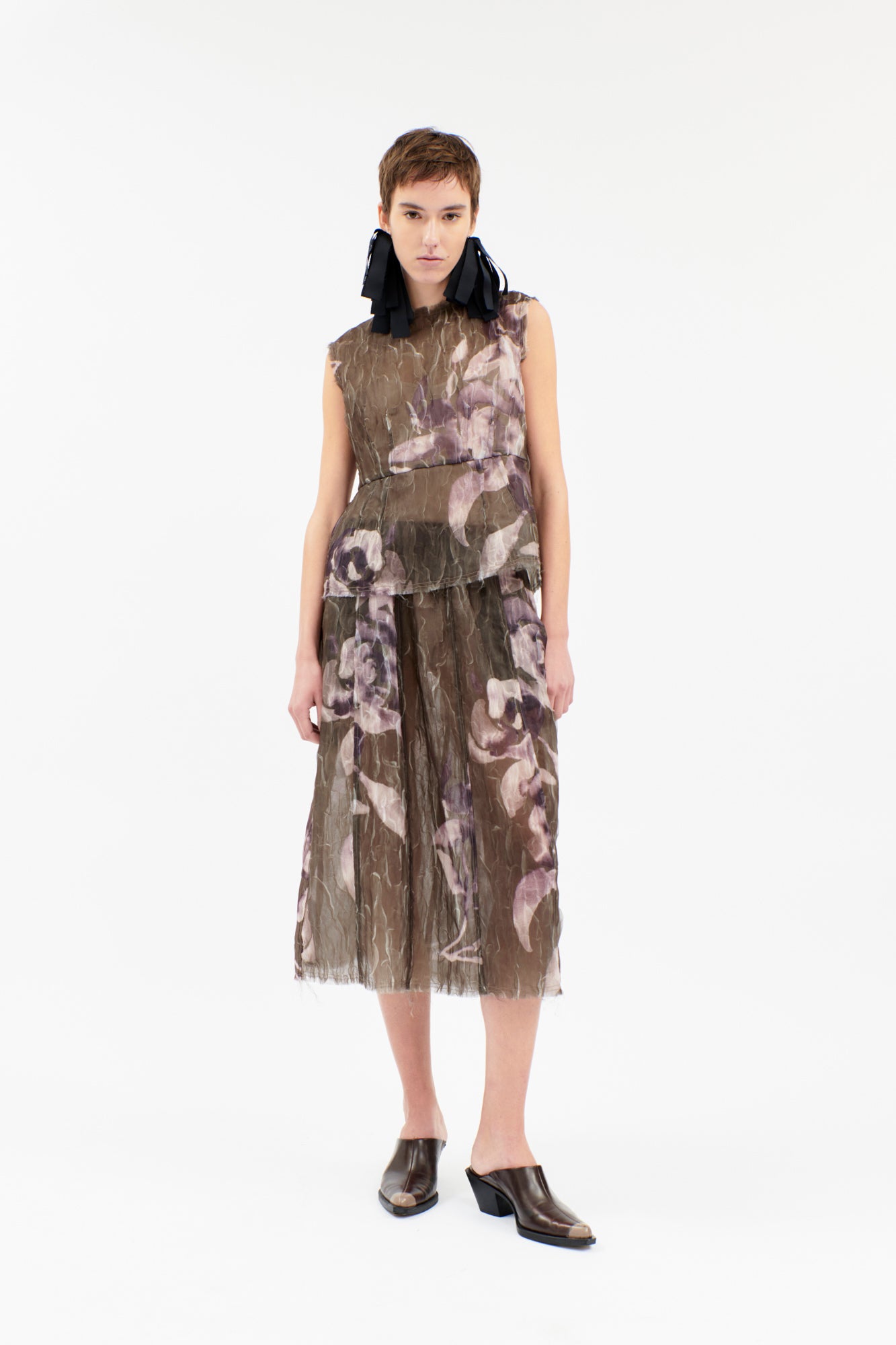 Odeeh-Painted Peonies Shirt, Dark Olive-Shirts-Black-Deal-Outlet-by-ARCHIVIST