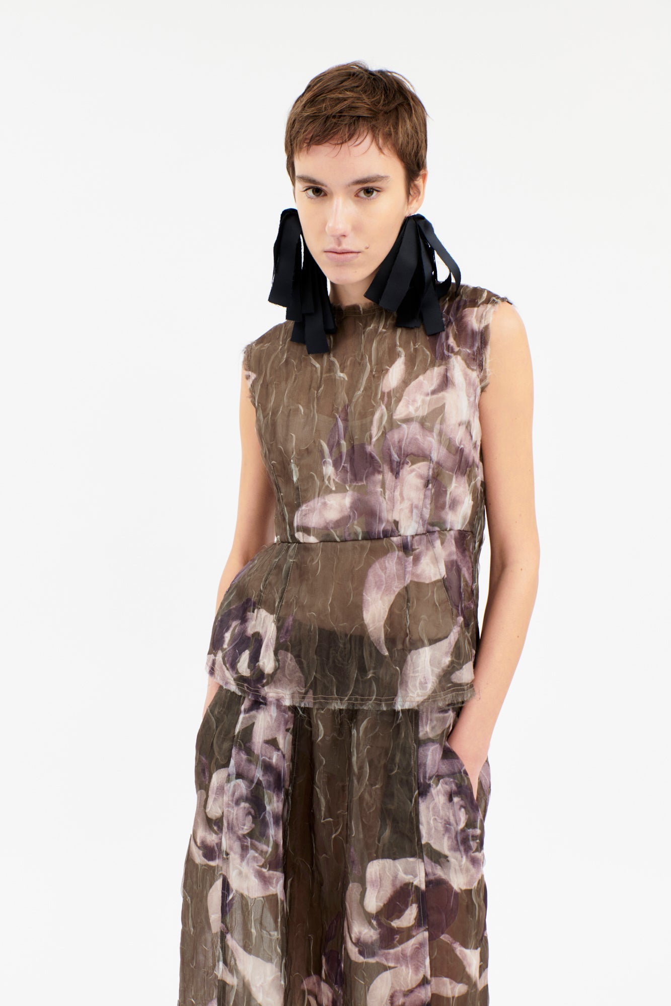 Odeeh-Painted Peonies Shirt, Dark Olive-Shirts-Black-Deal-Outlet-by-ARCHIVIST