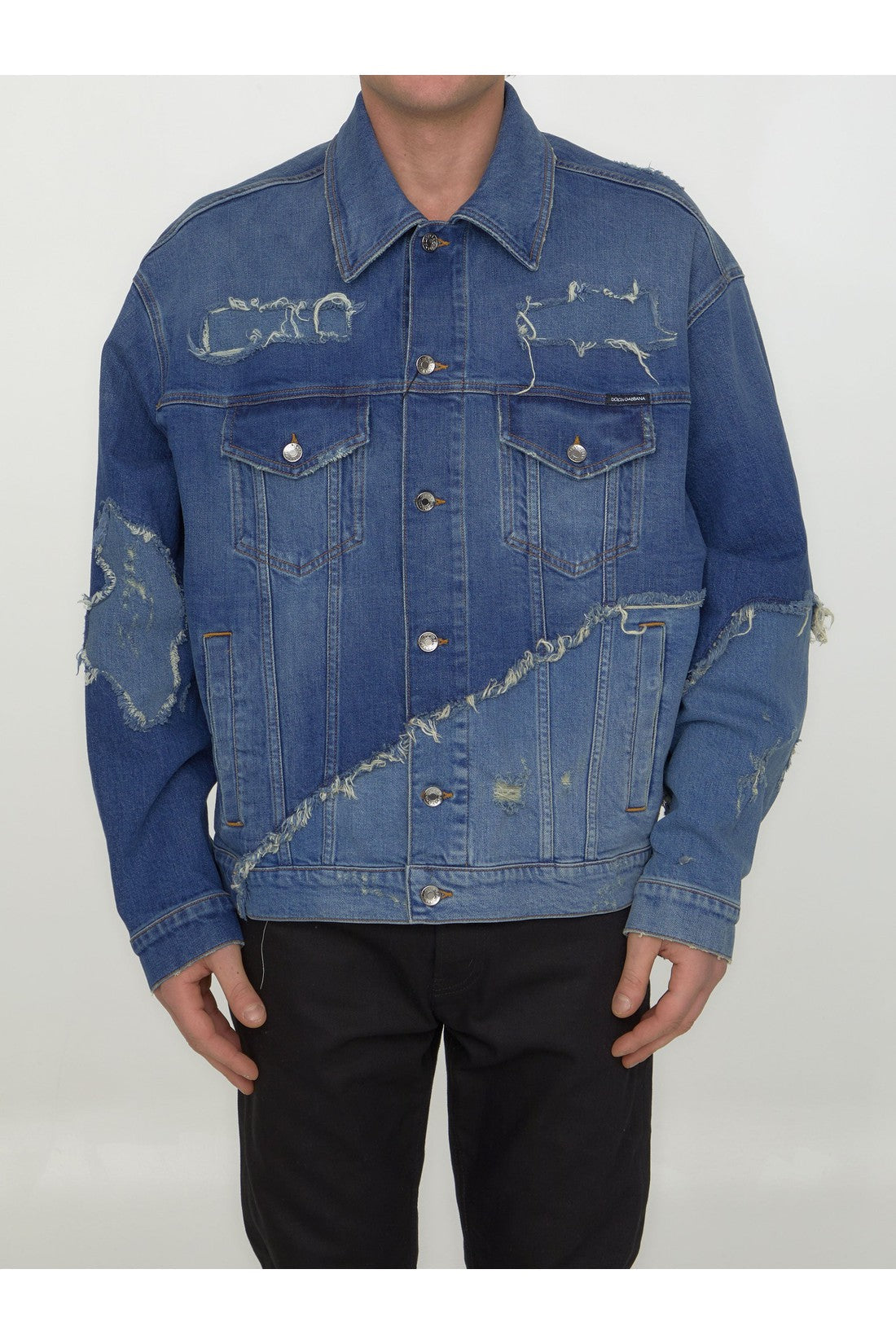 DOLCE&GABBANA-OUTLET-SALE-Patchwork denim jacket-ARCHIVIST