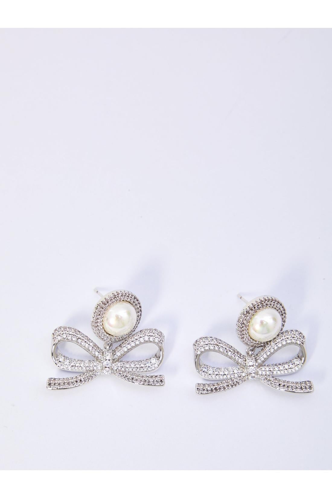 Pearl bow drop earrings-Schmuck-Self Portrait-QT-SILBER-ARCHIVIST