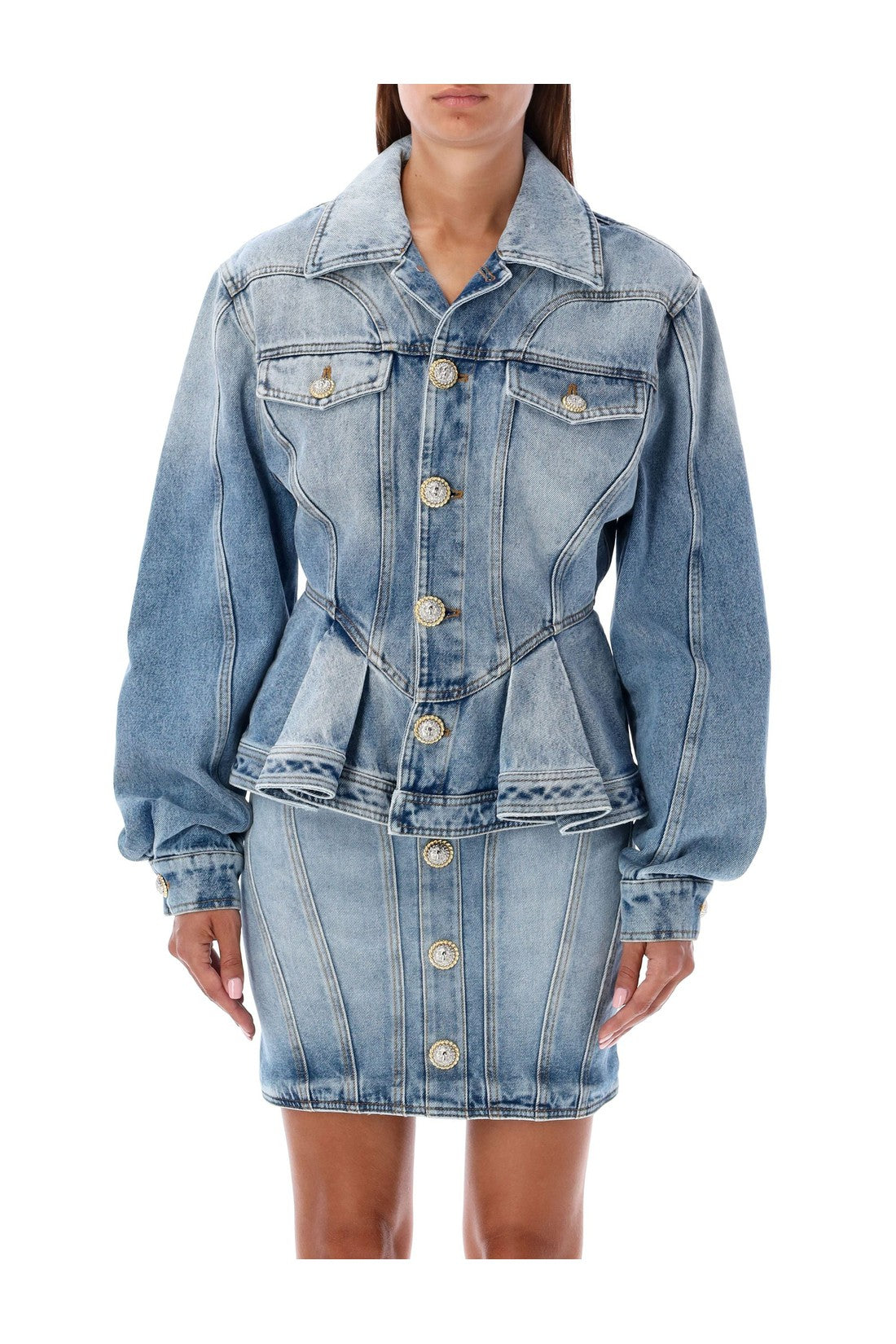 BALMAIN-OUTLET-SALE-Peplum denim jacket-ARCHIVIST