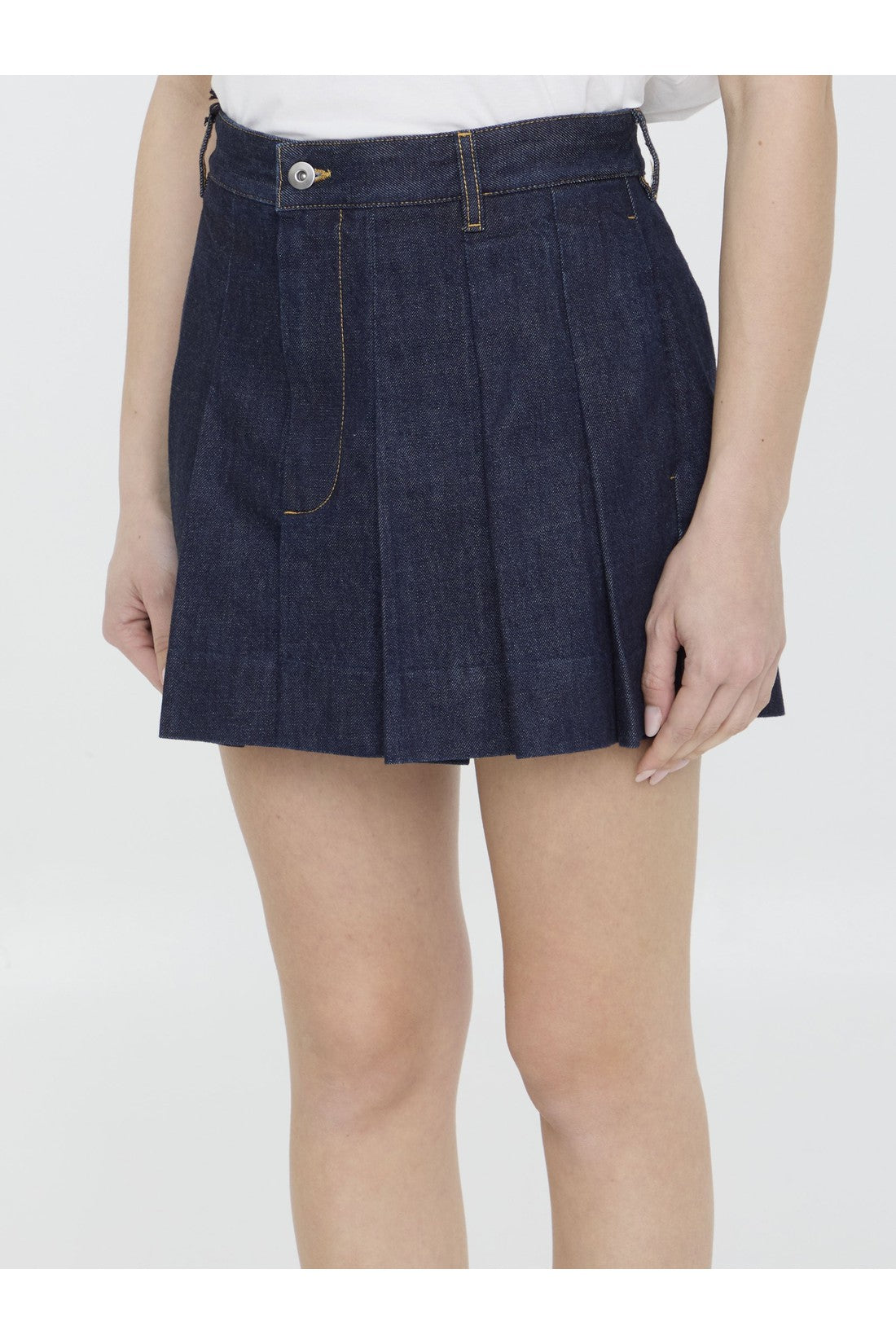 BOTTEGA VENETA-OUTLET-SALE-Pleated denim skirt-ARCHIVIST