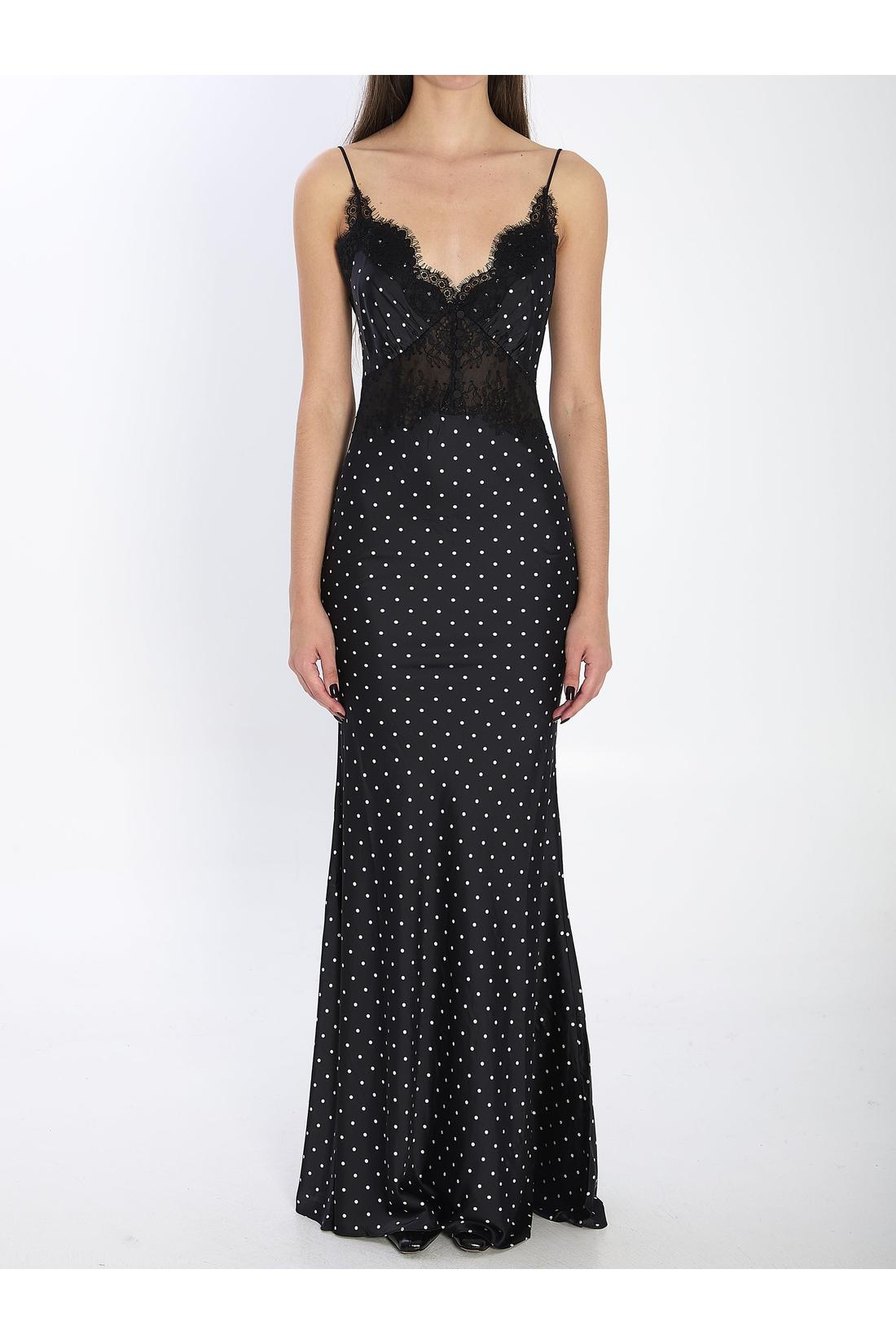 Self Portrait-OUTLET-SALE-Polka dot satin lace maxi dress-ARCHIVIST