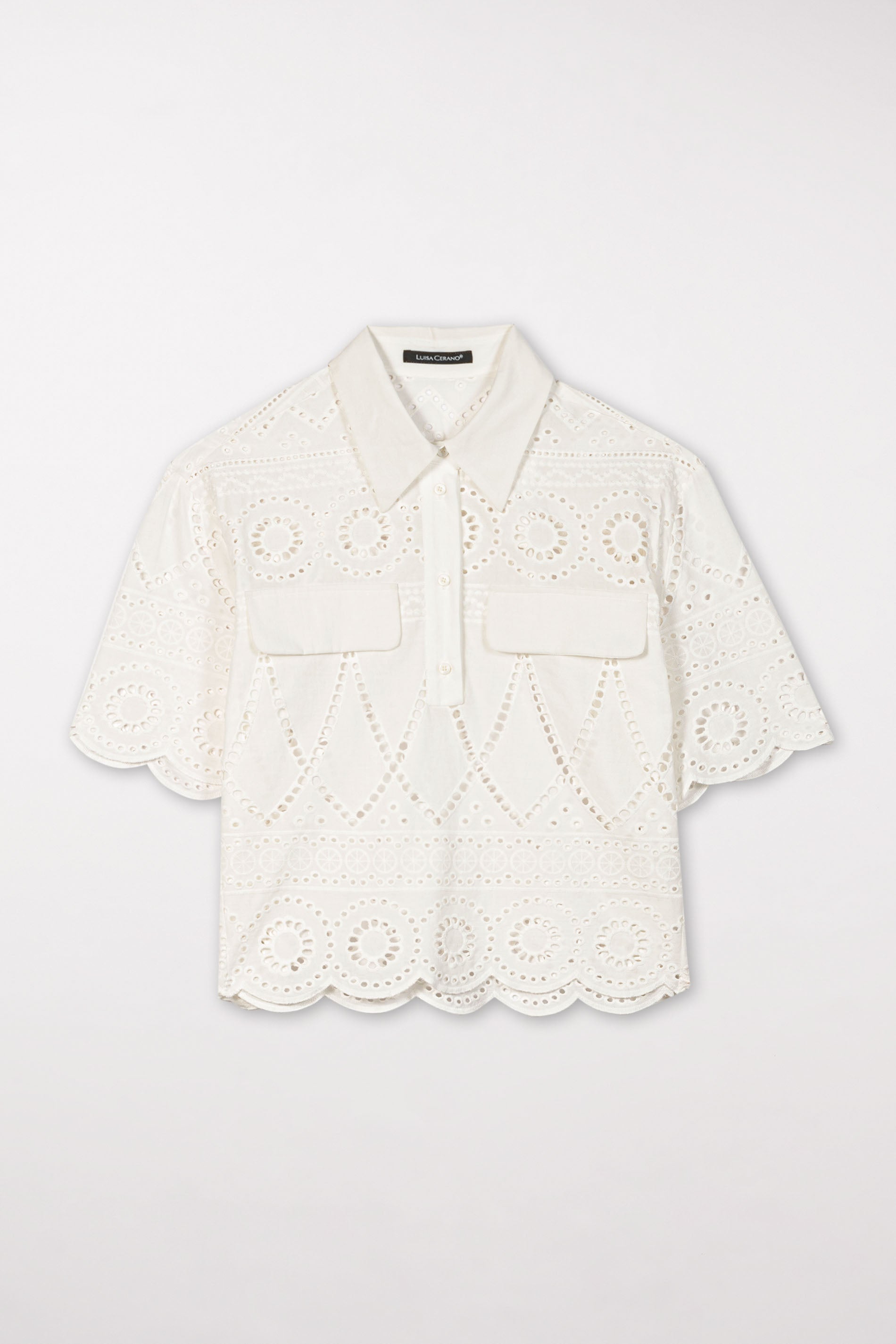 LUISA CERANO-OUTLET-SALE-Polohemd mit Lochstickerei-Shirts-34-cream-by-ARCHIVIST