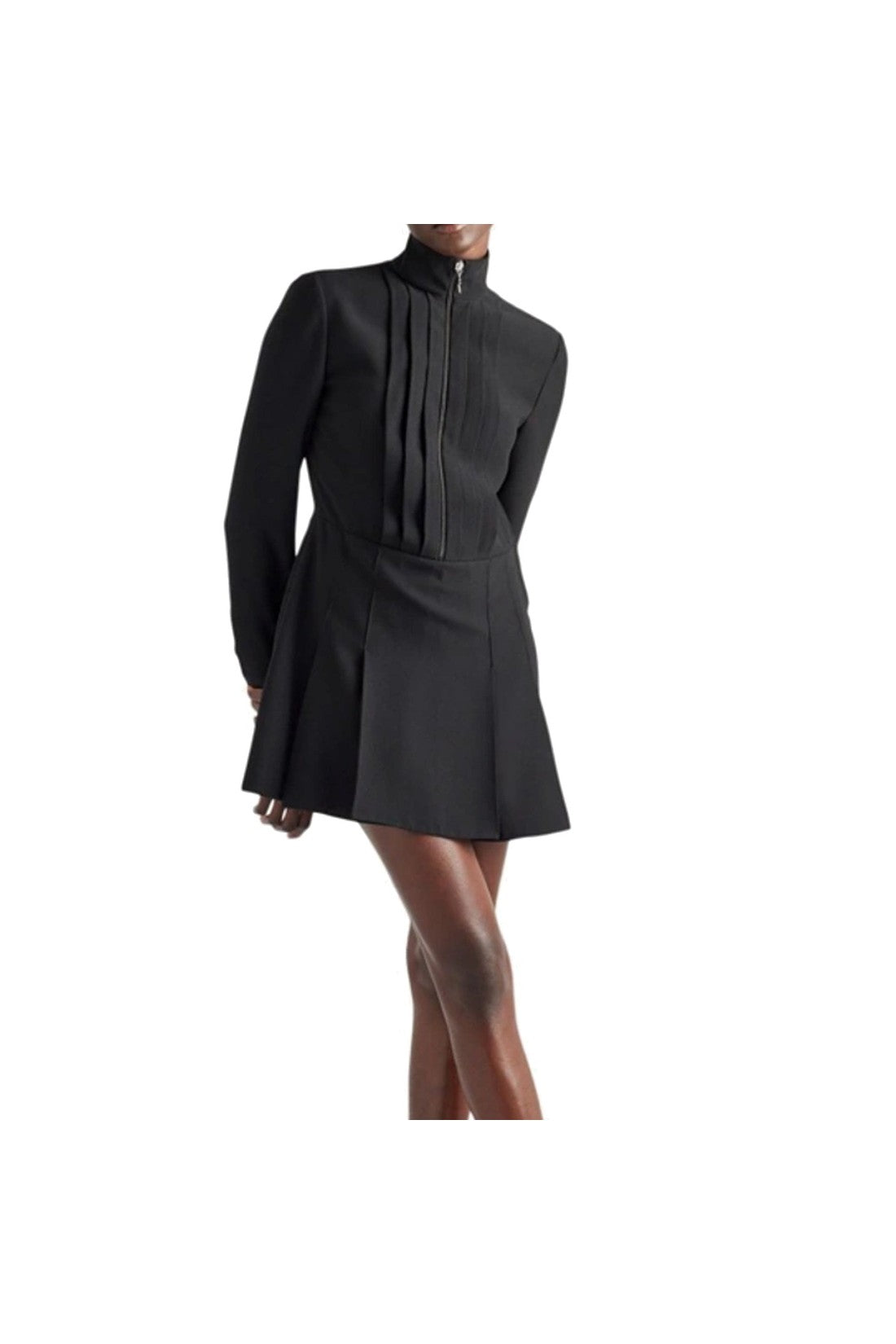 PRADA-OUTLET-SALE-Prada Triangle-logo Pleated Mini Dress-ARCHIVIST