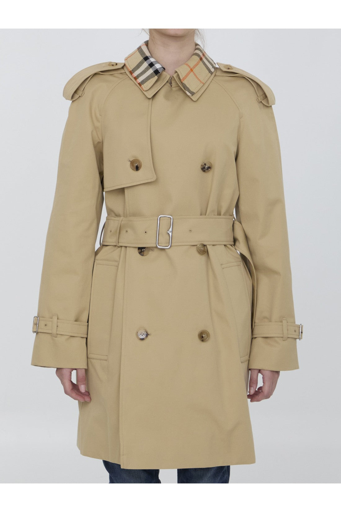 BURBERRY-OUTLET-SALE-Raincoat with Check collar-ARCHIVIST