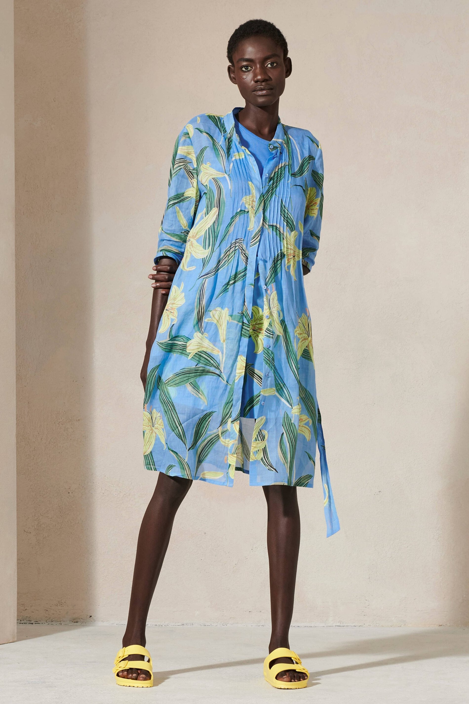 LUISA CERANO-OUTLET-SALE-Ramie-Hemdkleid mit Lily-Print-Kleider & Röcke-by-ARCHIVIST