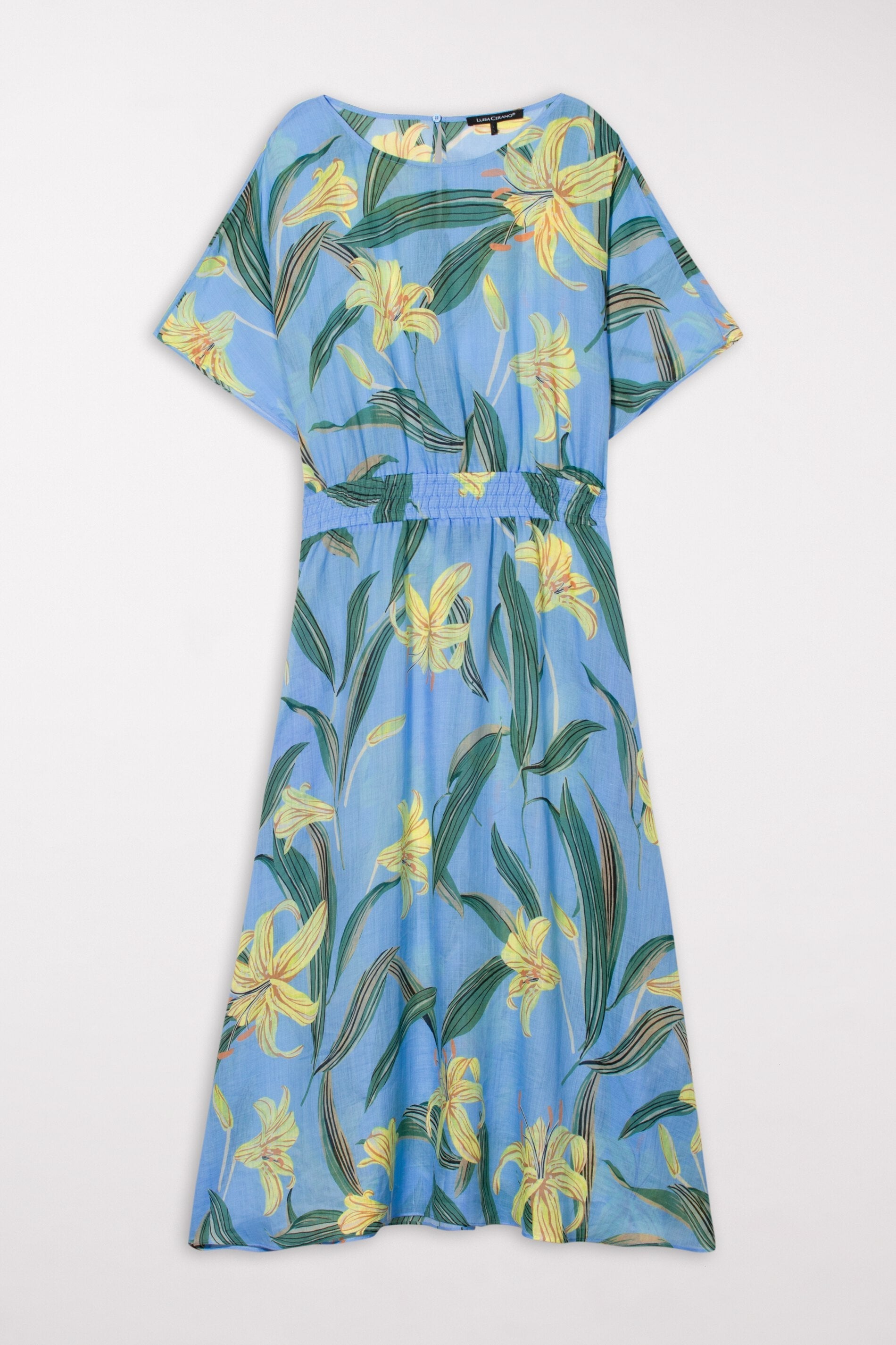 LUISA CERANO-OUTLET-SALE-Ramie-Kleid mit Lily-Print-Kleider & Röcke-34-azur / multi-by-ARCHIVIST