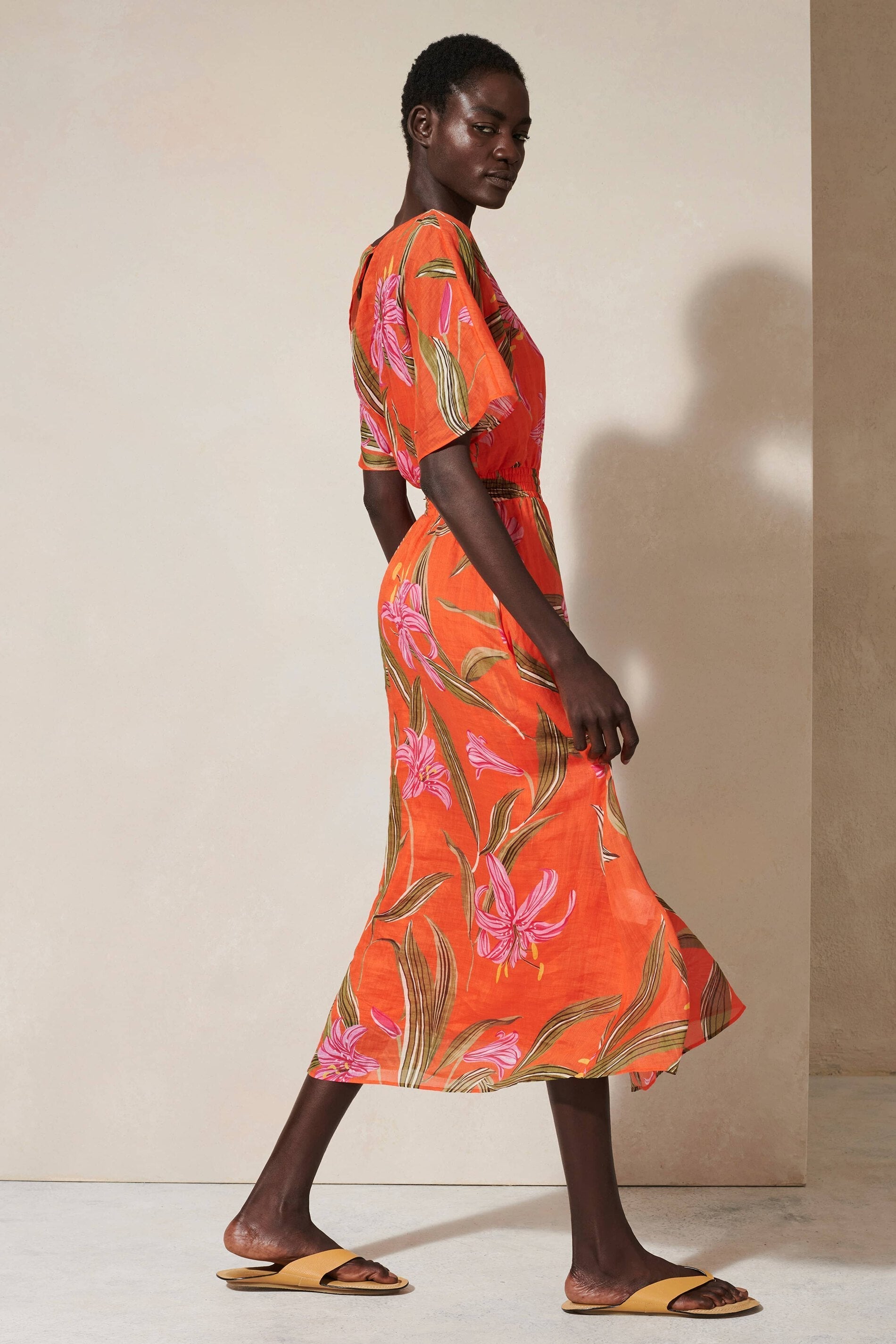 LUISA CERANO-OUTLET-SALE-Ramie-Kleid mit Lily-Print-Kleider & Röcke-by-ARCHIVIST