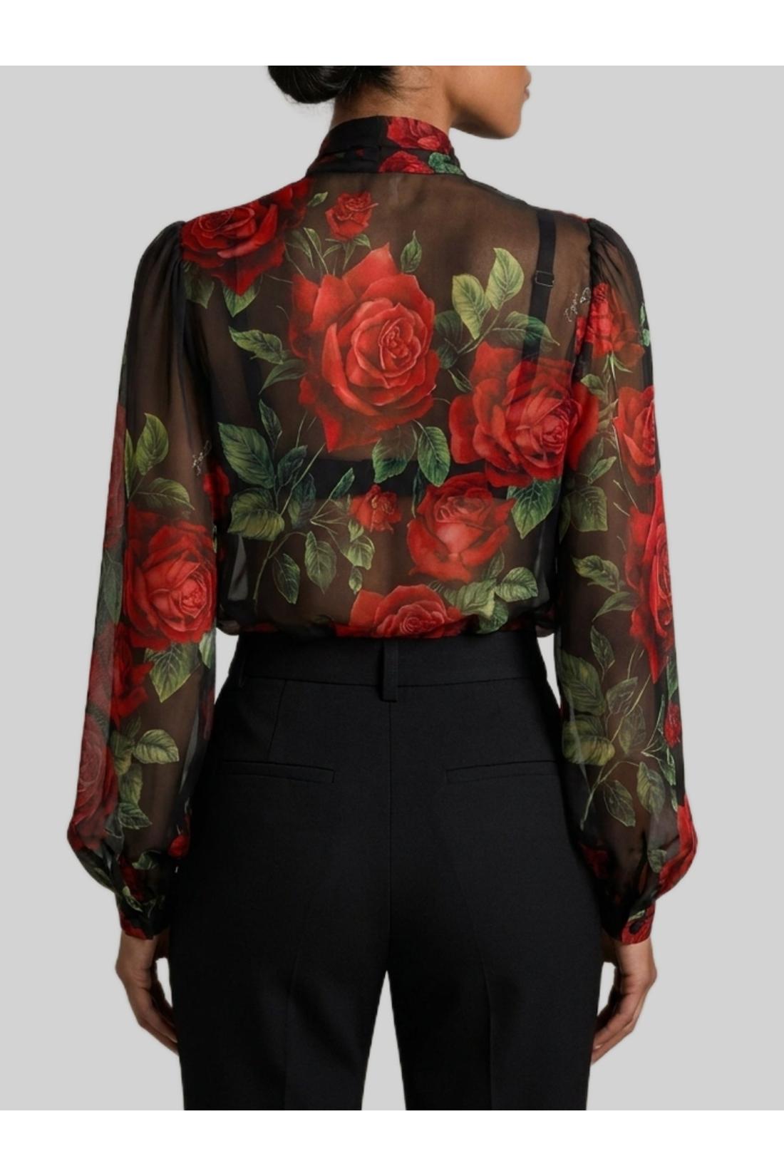 Dolce & Gabbana-OUTLET-SALE-Red Rose chiffon blouse-ARCHIVIST