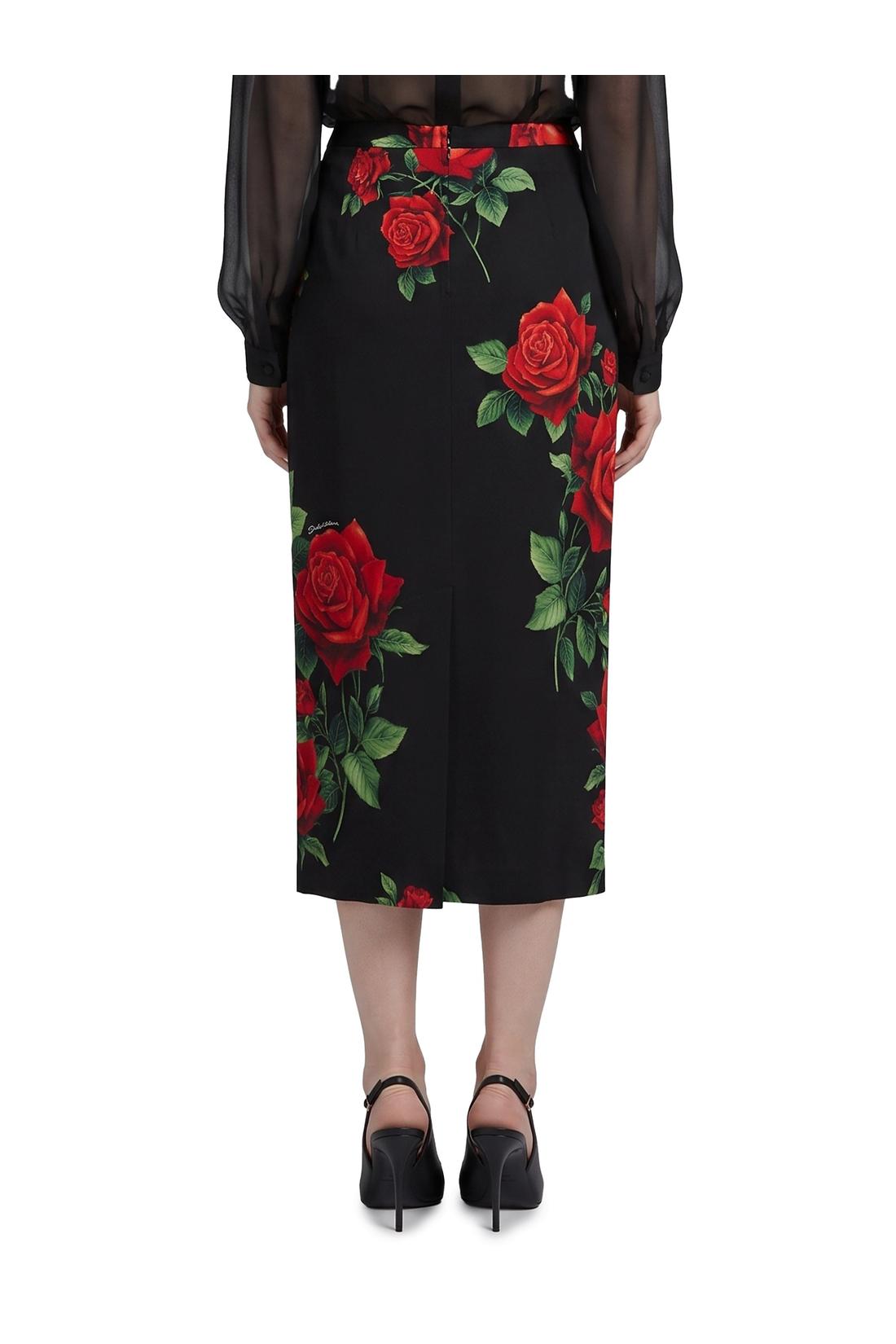 Dolce & Gabbana-OUTLET-SALE-Red Rose print midi skirt-ARCHIVIST
