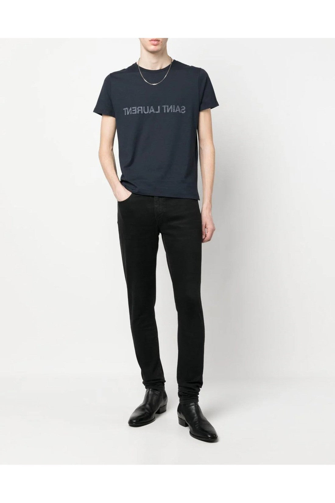 Saint Laurent-OUTLET-SALE-Reverse Logo Print T-Shirt-ARCHIVIST