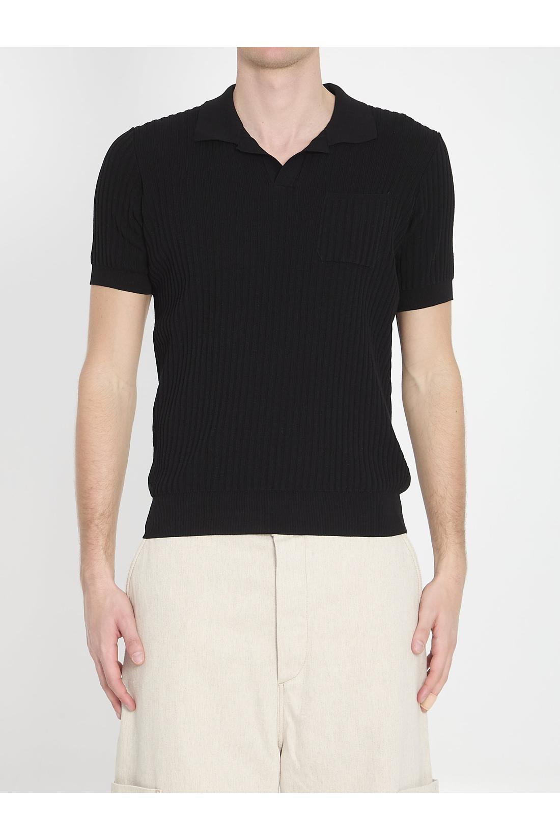 Ribbed polo shirt-Shirts-Roberto Collina-OUTLET-48-SCHWARZ-ARCHIVIST-ARCHIVE-SALE