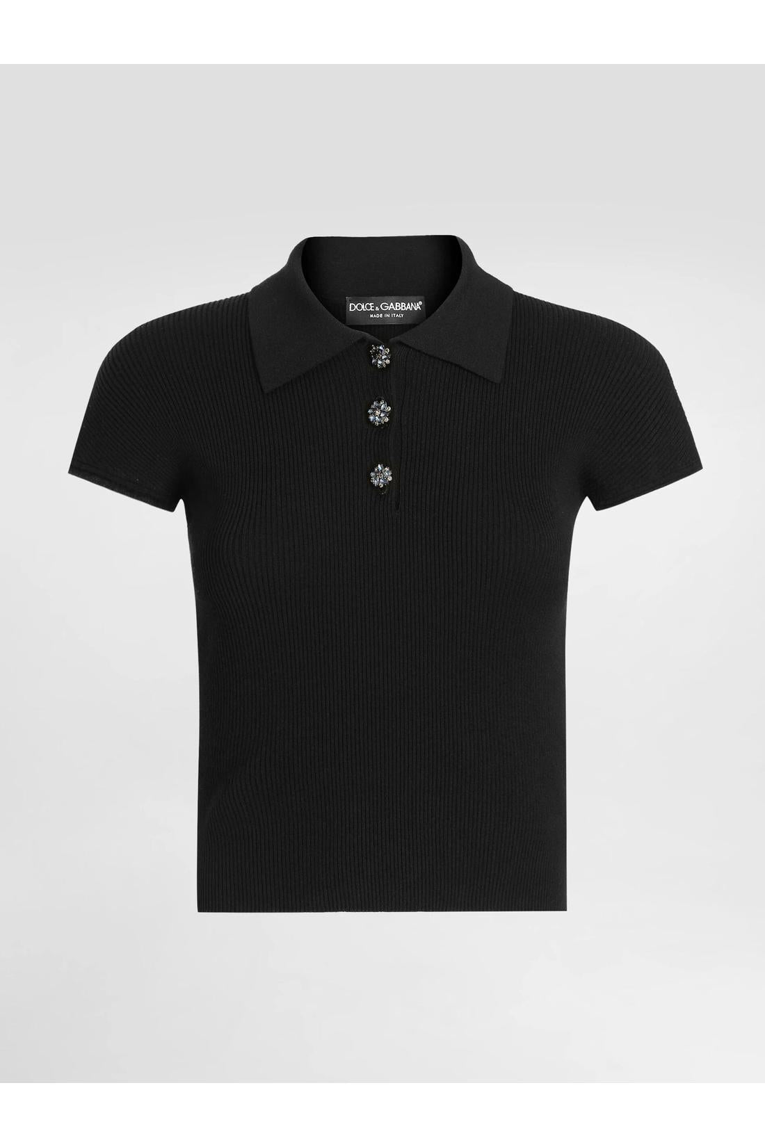 Dolce & Gabbana-OUTLET-SALE-Ribbed polo-style top-ARCHIVIST
