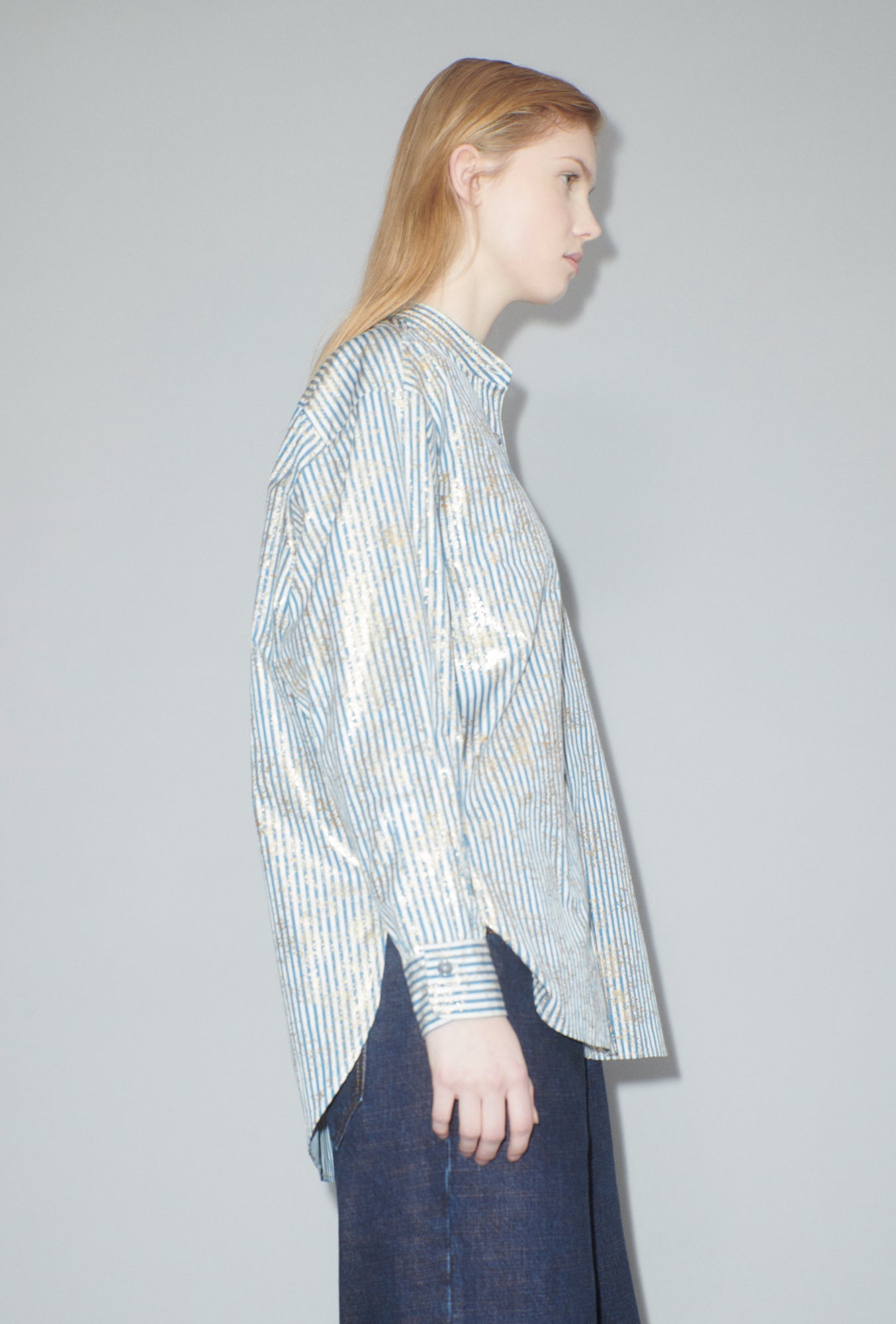 Roman Stripe Gold Paint Bluse-Hemden & Blusen-Odeeh-ARCHIVIST