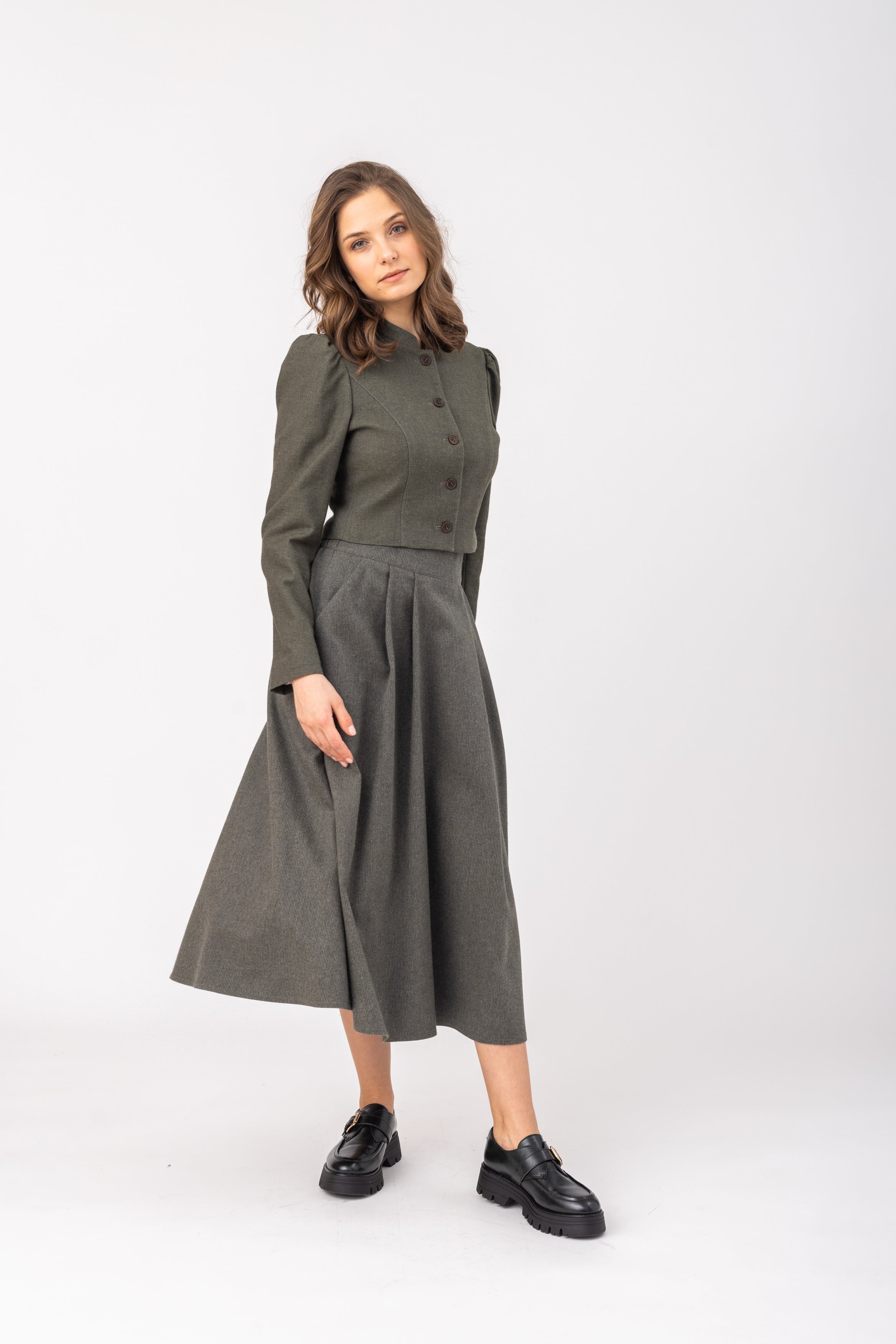 Damen Baumwollrock Rosalia-Kleider & Röcke-Felicitas-OUTLET-XS-olive/asche-ARCHIVIST-ARCHIVE-SALE