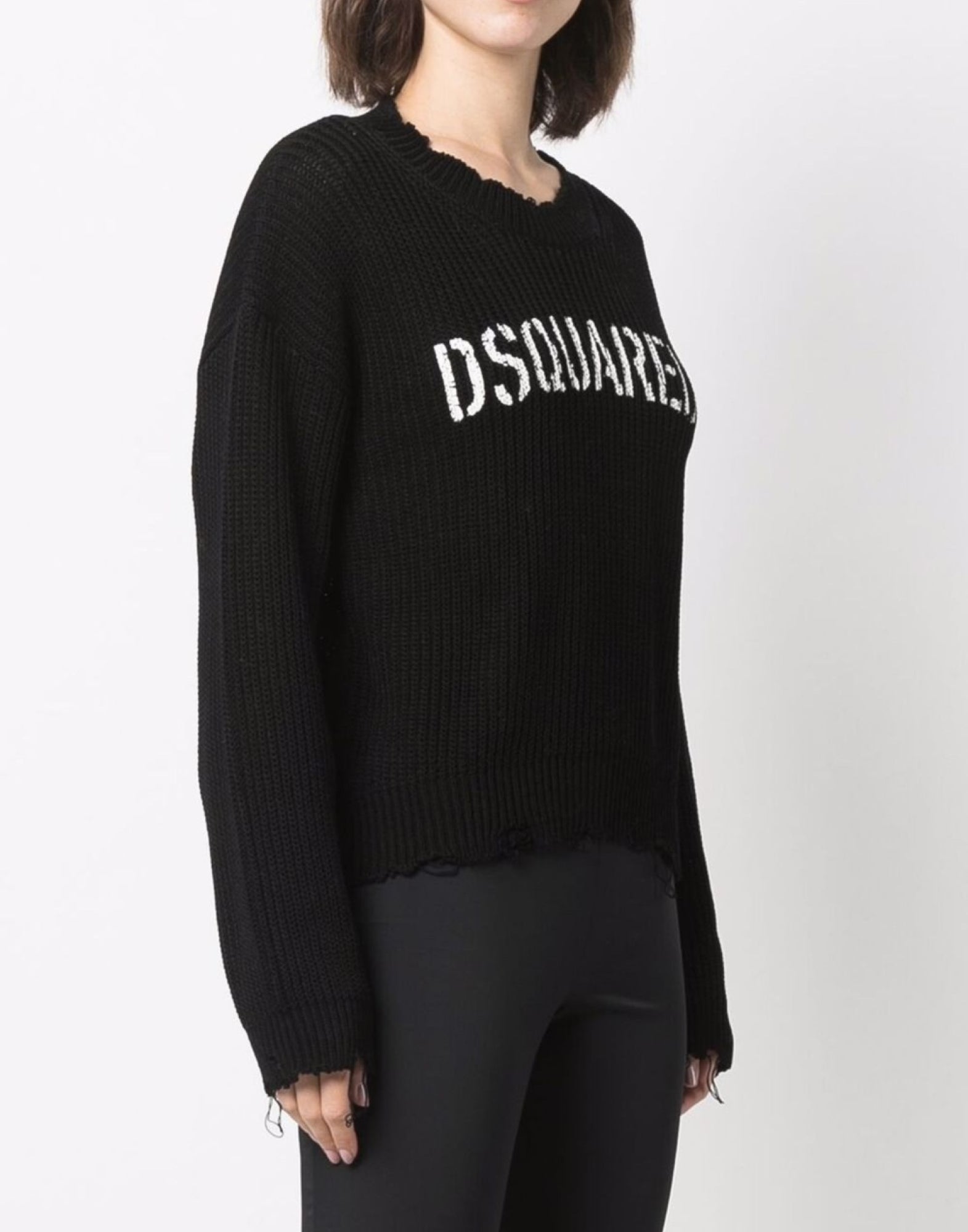 Dsquared2-OUTLET-SALE-Logo Printed Distressed Sweater-ARCHIVIST