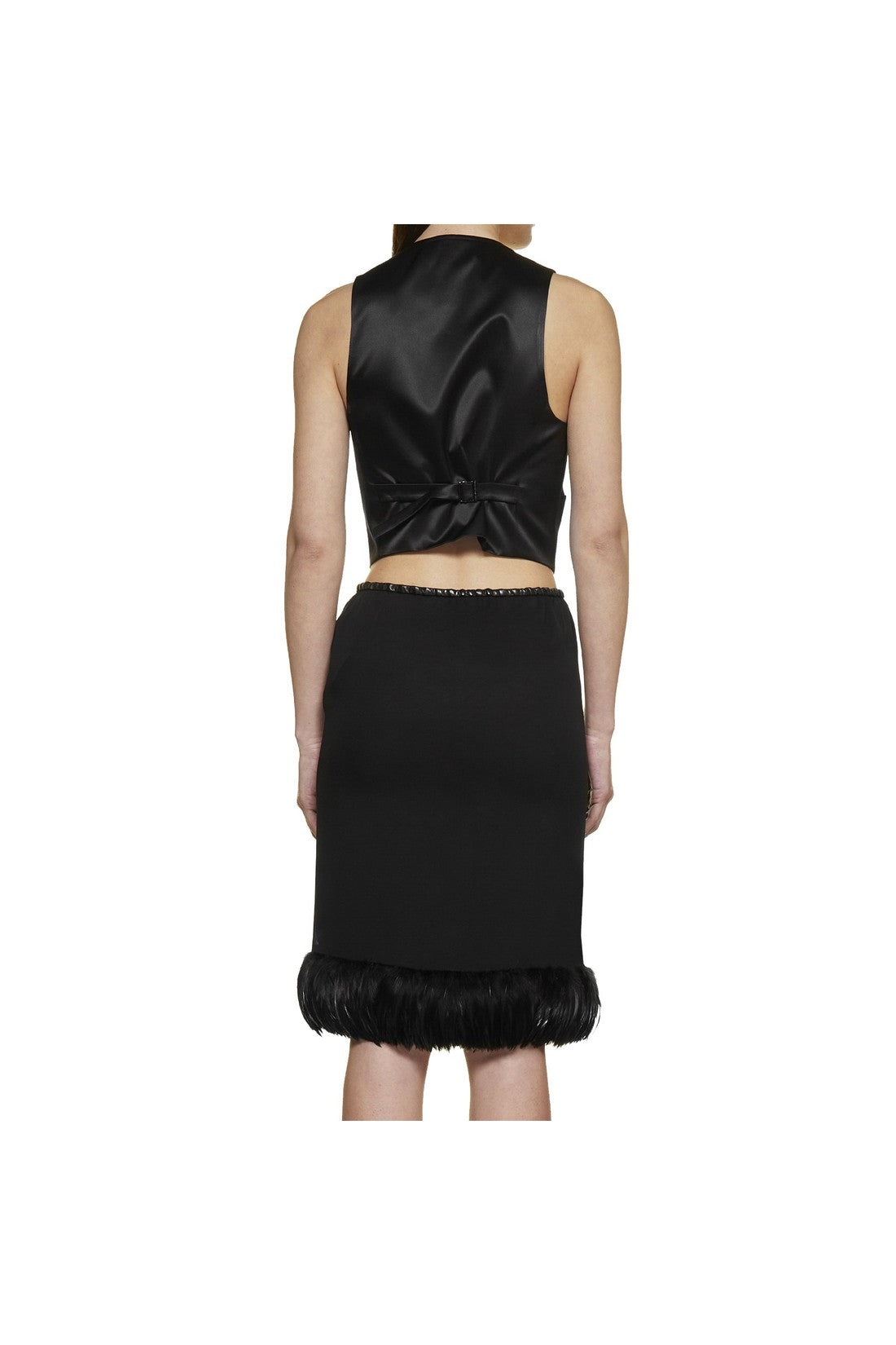 SAINT LAURENT-OUTLET-SALE-Saint Laurent Feathers Trim Silk Skirt-ARCHIVIST