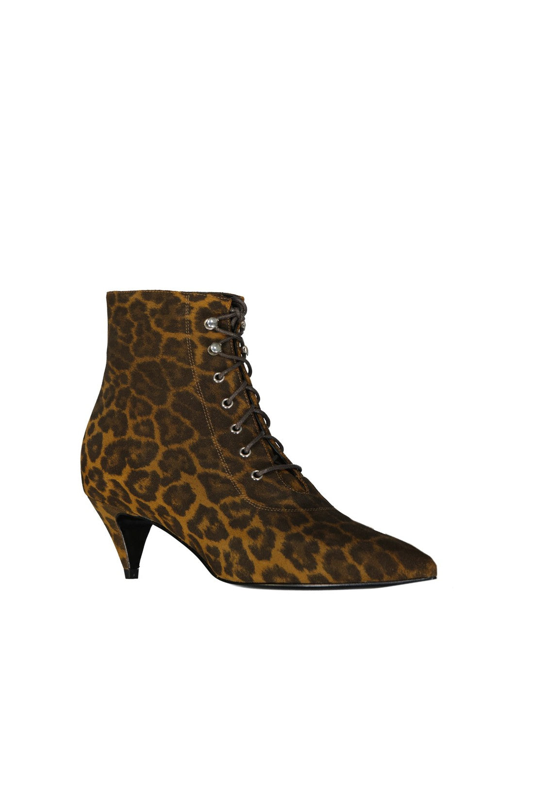 Saint Laurent-OUTLET-SALE-Saint Laurent Kiki Lace-Up Leopard-Print Ankle Boots-ARCHIVIST