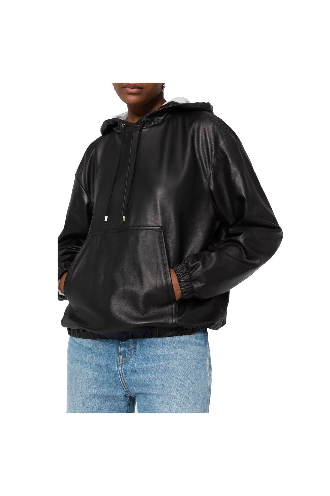 SAINT LAURENT-OUTLET-SALE-Saint Laurent Leather Hoodded Top-ARCHIVIST