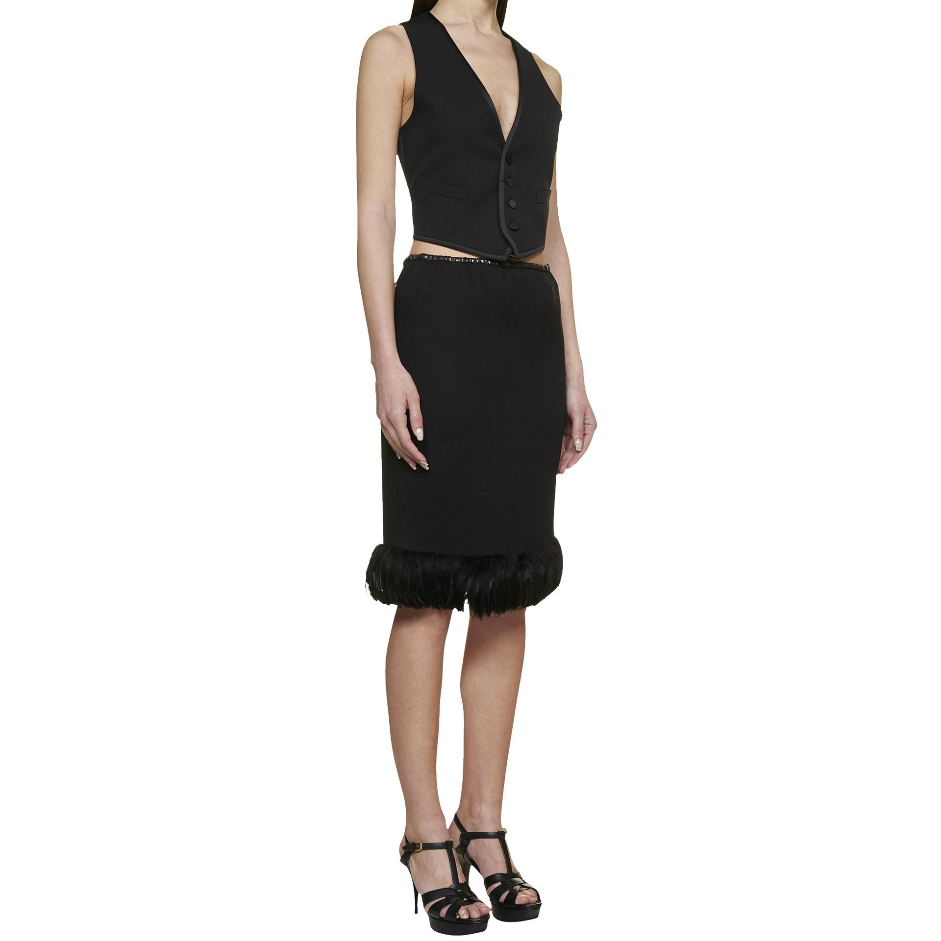 Saint Laurent Feathers Trim Silk Skirt-Saint Laurent-Sale