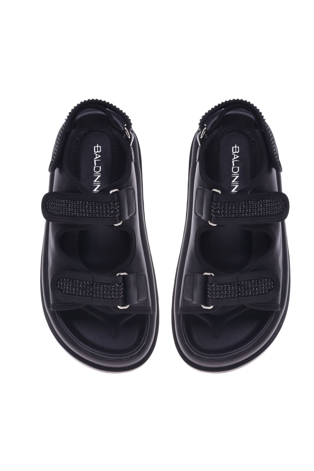 Sandal in black calfskin with rhinestones