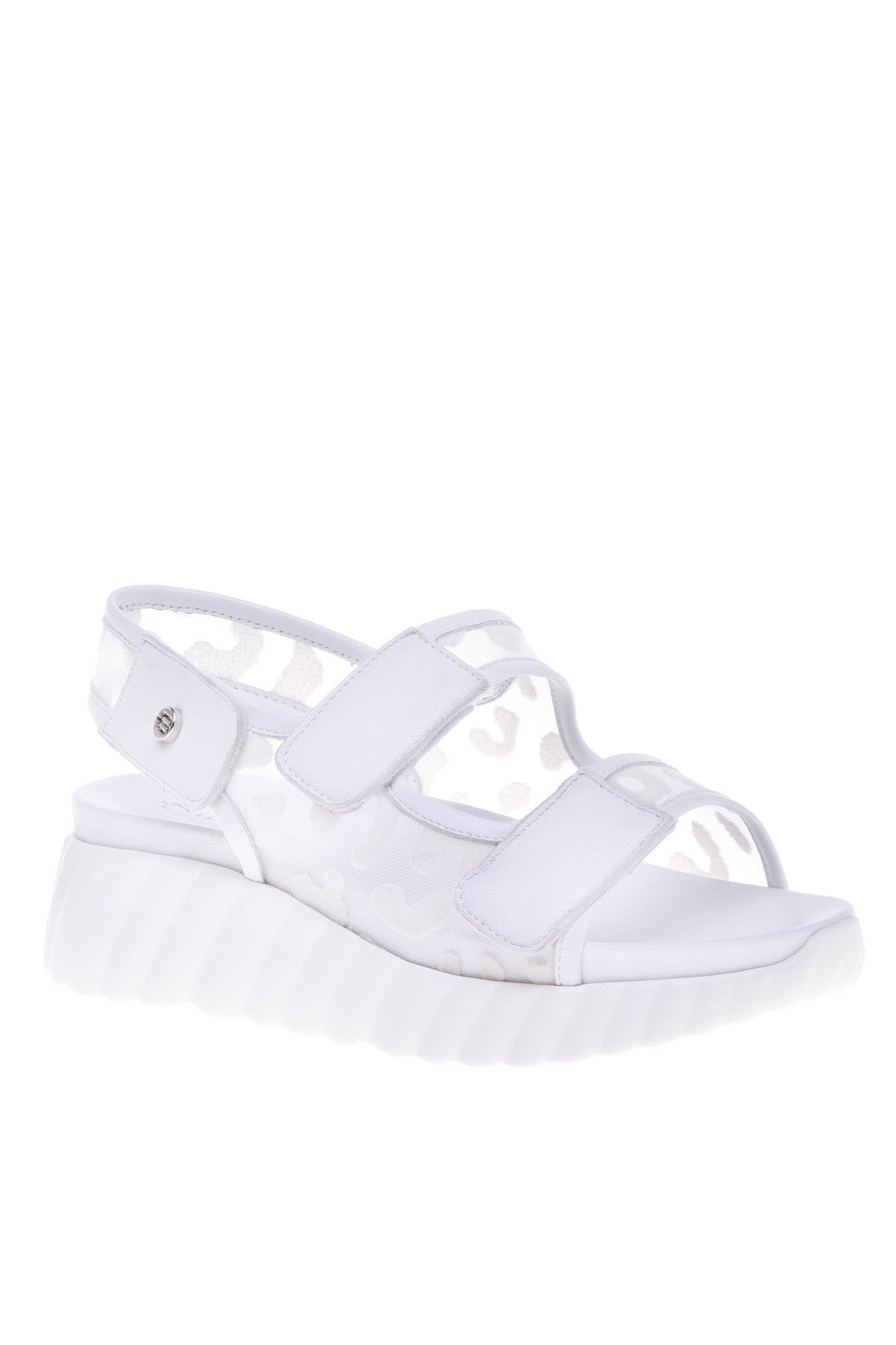 Sandal in white nappa leather and lace