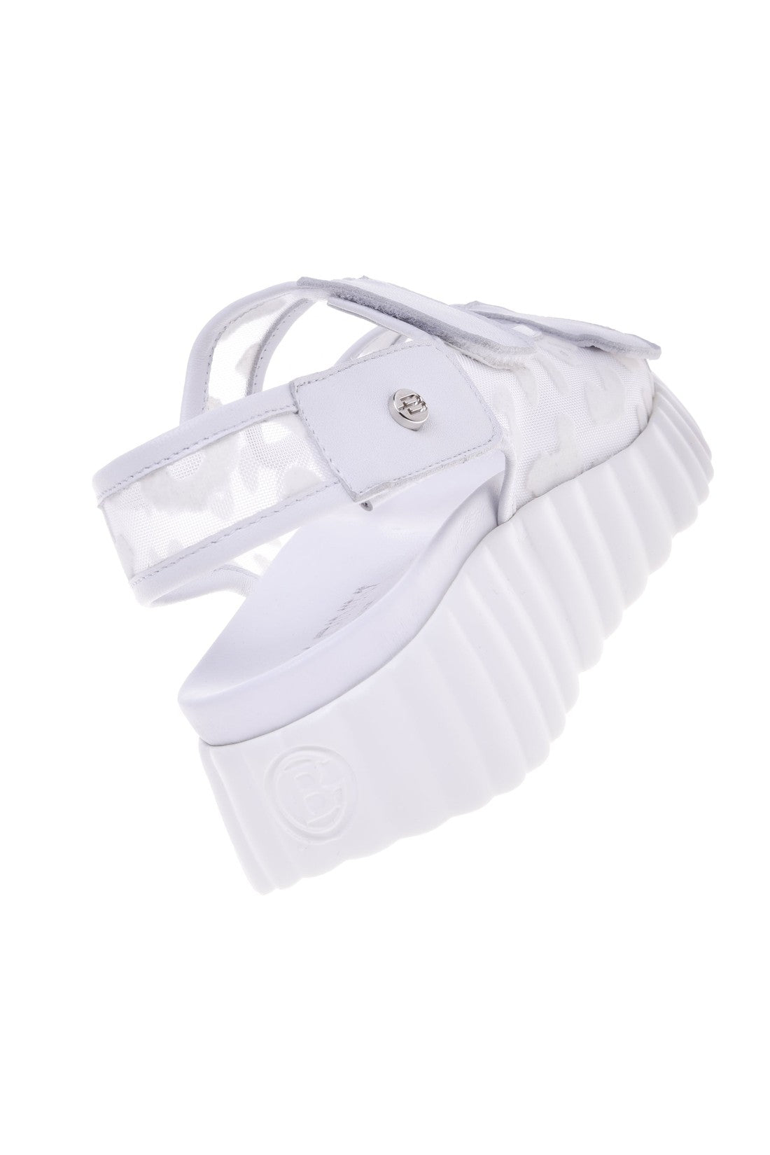 Sandal in white nappa leather and lace