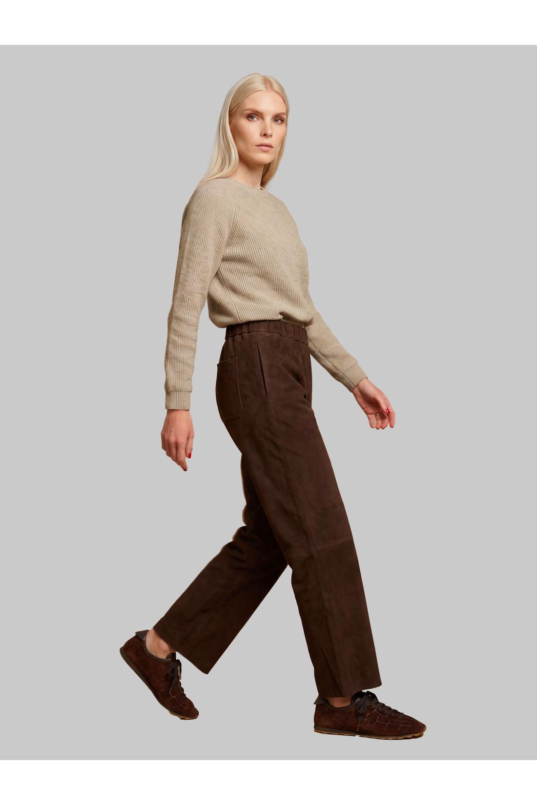 Pariente-OUTLET-SALE-Sara pants in brown suede-ARCHIVIST