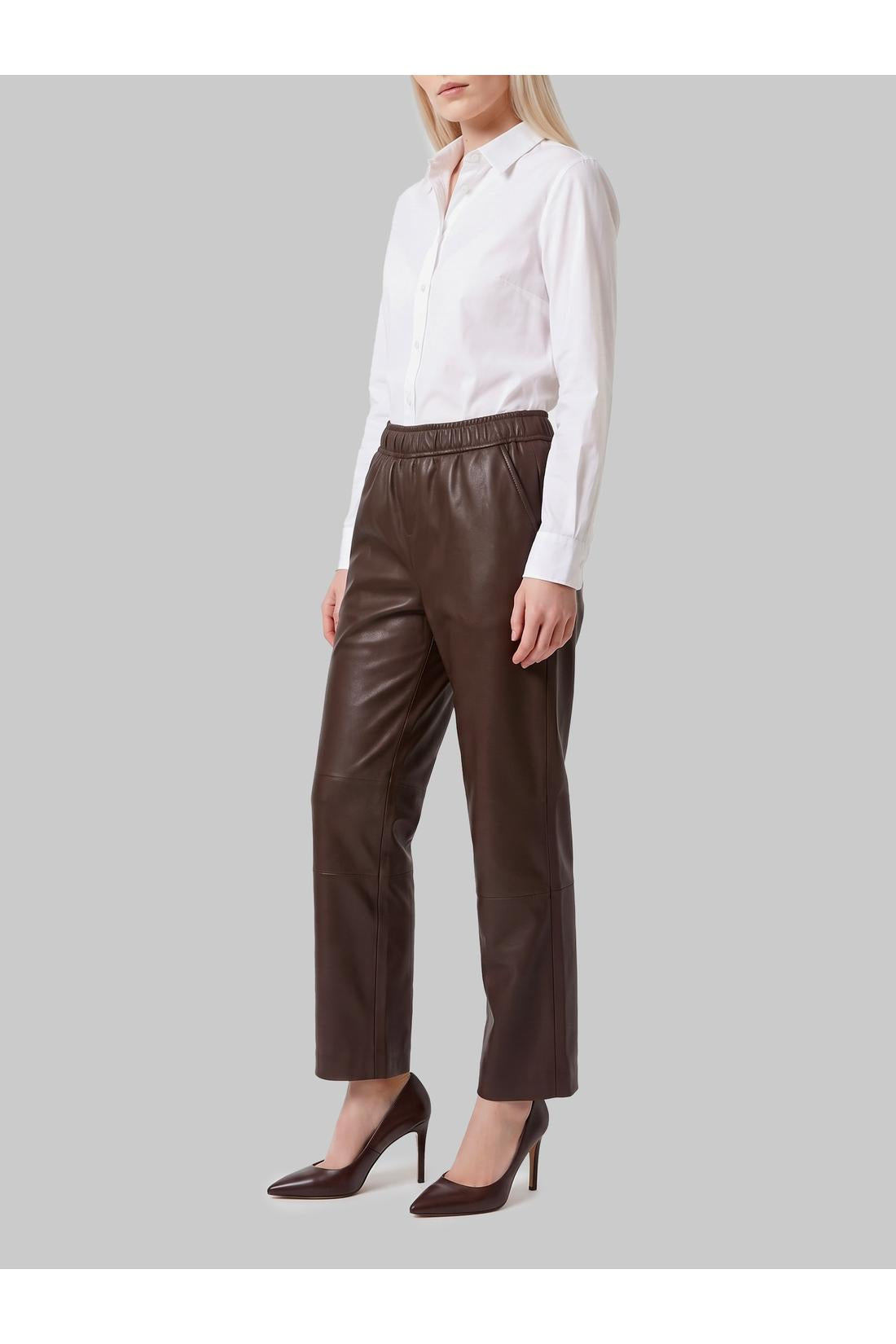 Pariente-OUTLET-SALE-Sarah brown leather pants-ARCHIVIST
