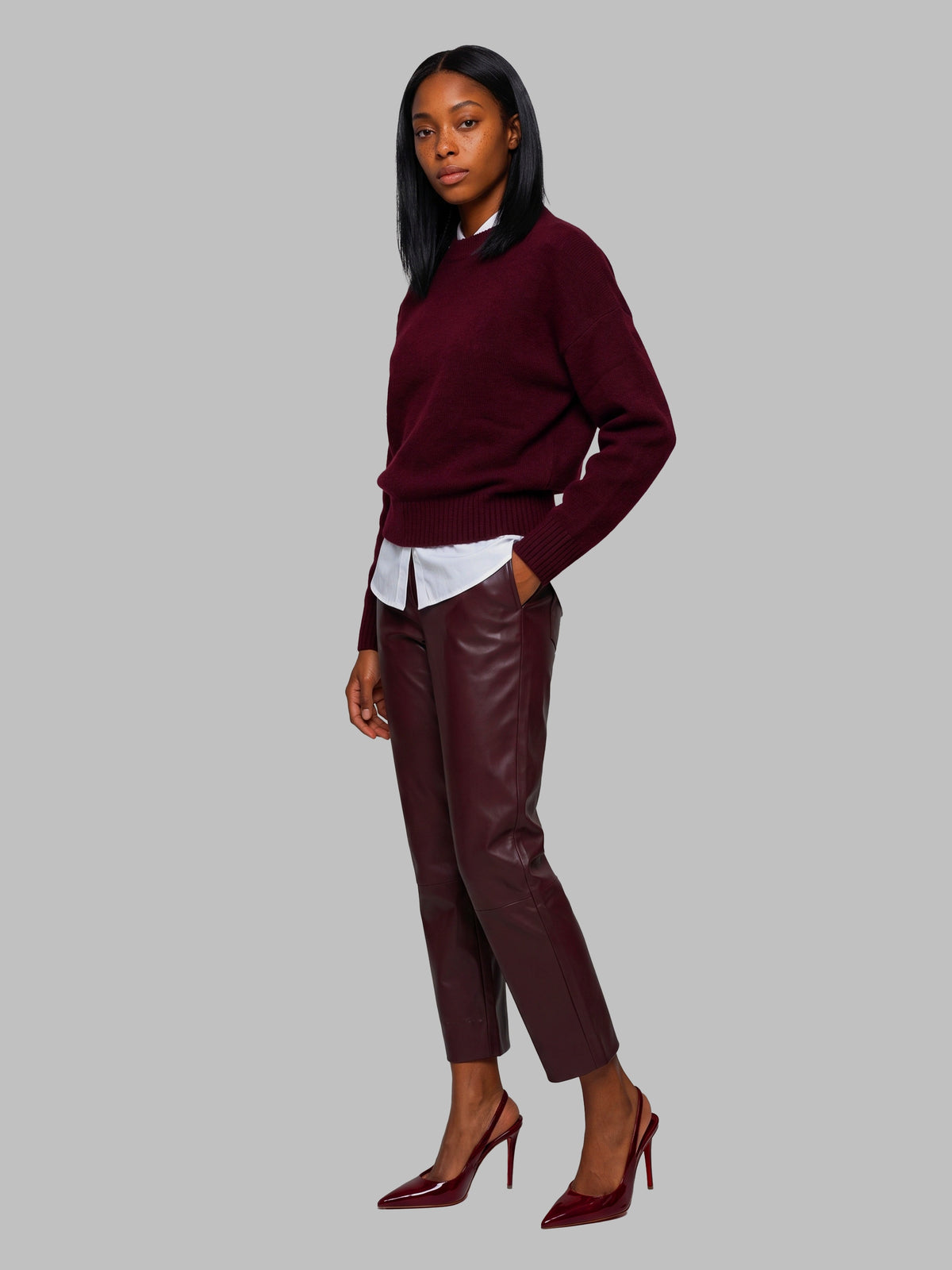 Pariente-OUTLET-SALE-Sarah wine leather pants-ARCHIVIST