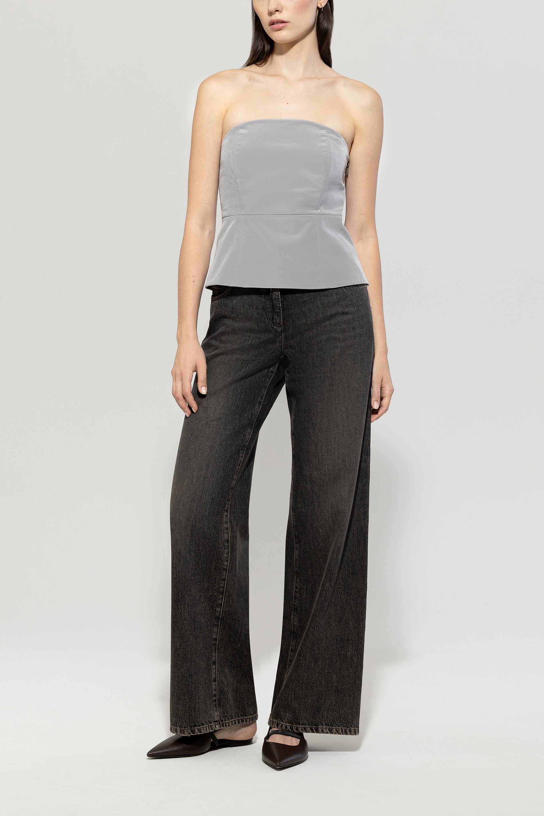 Luisa Cerano-Satin-Corsage-Hemden & Blusen-Black-Deal-Outlet-by-ARCHIVIST