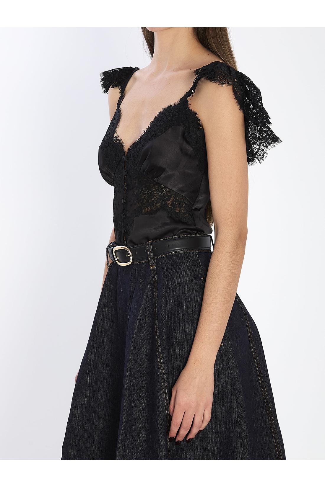 Self Portrait-OUTLET-SALE-Satin lace top-ARCHIVIST