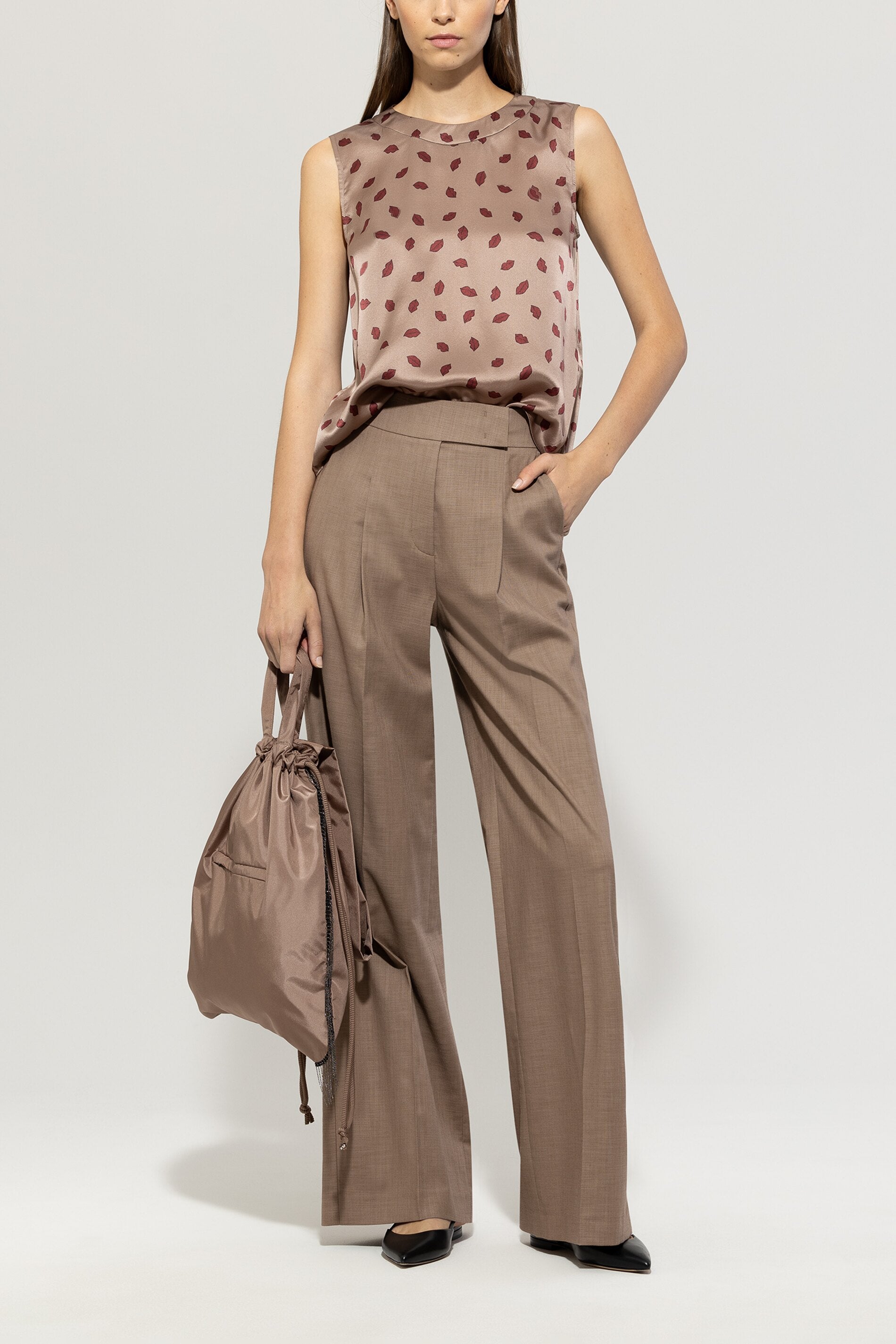 Luisa Cerano-Seidentop mit Lips-Print-Hemden & Blusen-Black-Deal-Outlet-by-ARCHIVIST