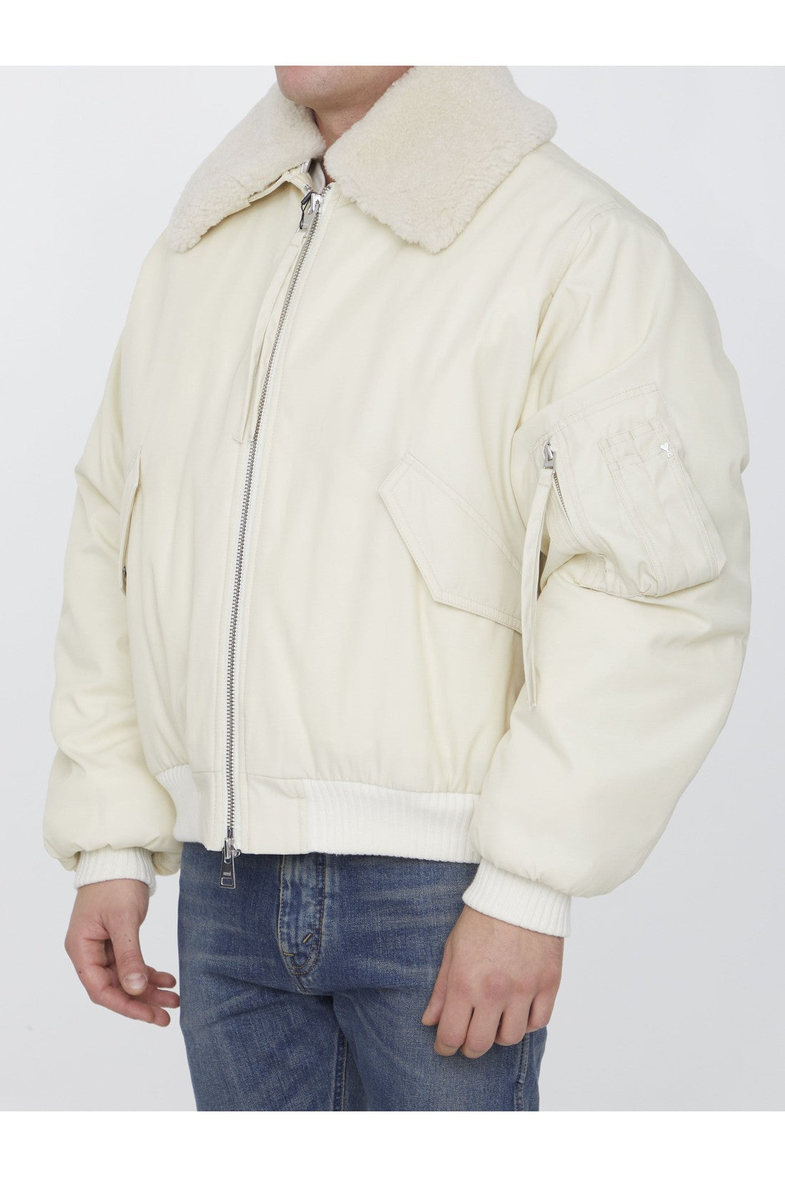 AMI PARIS-OUTLET-SALE-Shearling collar bomber jacket-ARCHIVIST