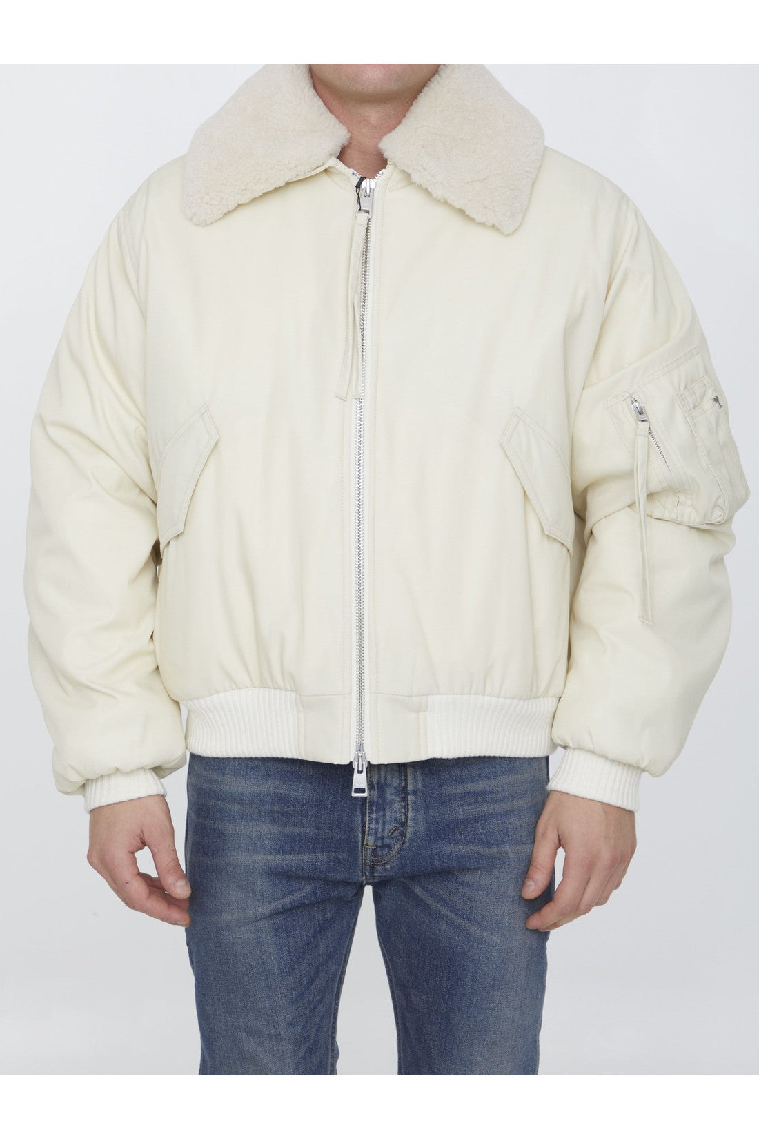 AMI PARIS-OUTLET-SALE-Shearling collar bomber jacket-ARCHIVIST