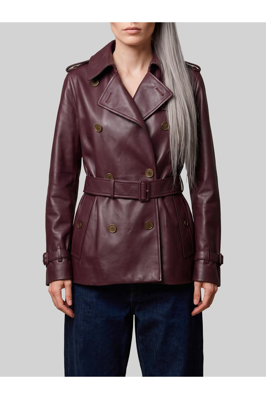 Burberry-OUTLET-SALE-Short Kensington leather trench coat-ARCHIVIST