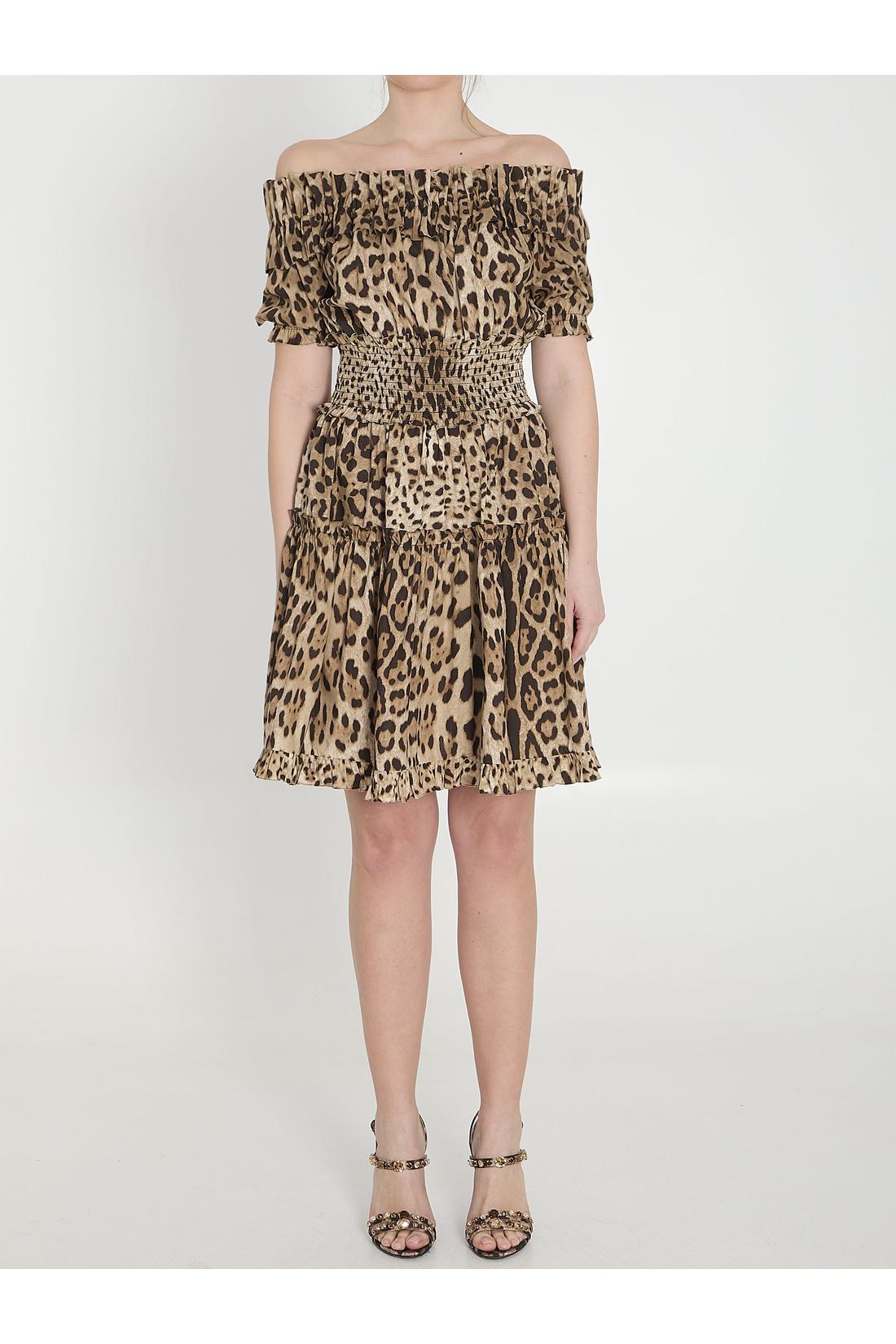 Dolce & Gabbana-OUTLET-SALE-Short leopard print poplin dress-ARCHIVIST
