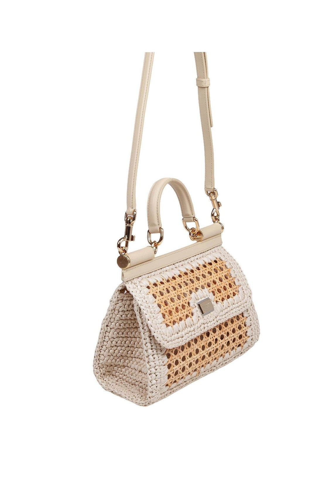 DOLCE & GABBANA-OUTLET-SALE-Sicily extended handbag in beige straw-ARCHIVIST