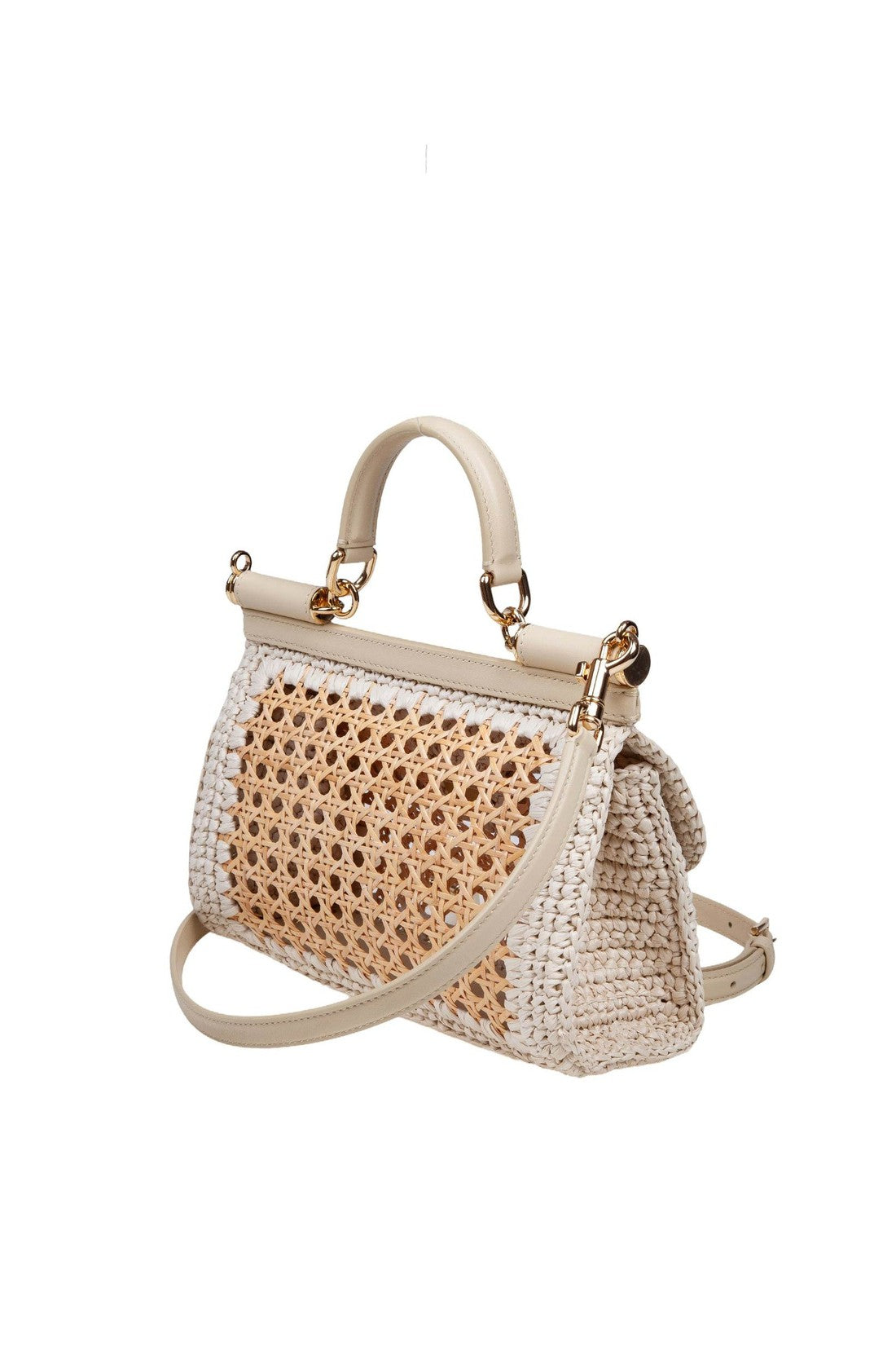 DOLCE & GABBANA-OUTLET-SALE-Sicily extended handbag in beige straw-ARCHIVIST