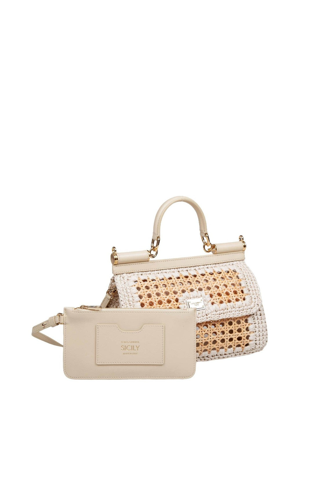 DOLCE & GABBANA-OUTLET-SALE-Sicily extended handbag in beige straw-ARCHIVIST