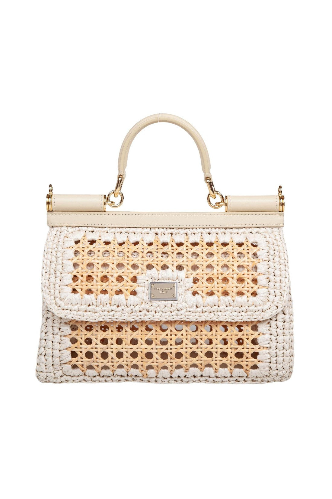 DOLCE & GABBANA-OUTLET-SALE-Sicily extended handbag in beige straw-ARCHIVIST